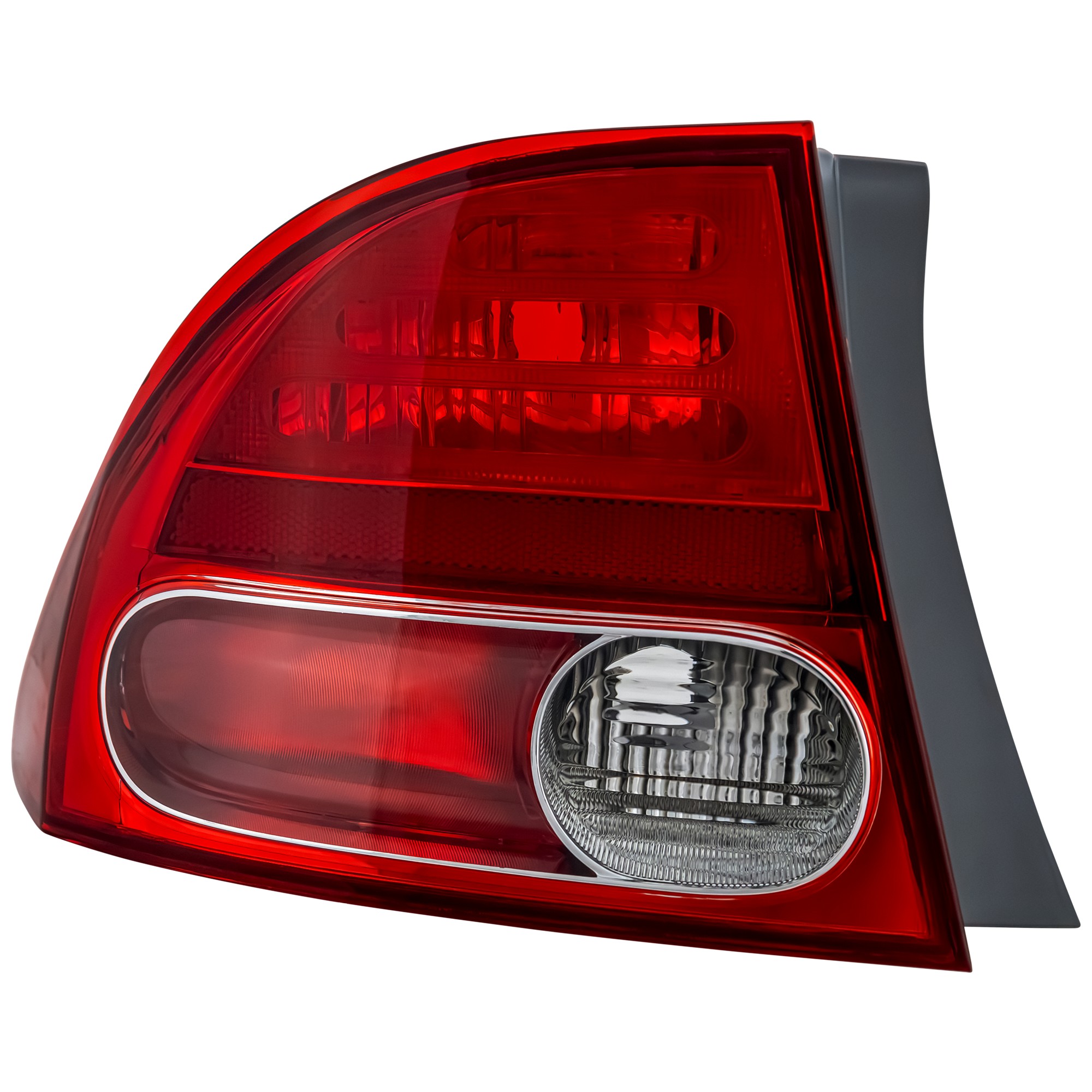 Driver Side, Outer Tail Light, without Bulb, Halogen, Clear and Red Lens, Sedan