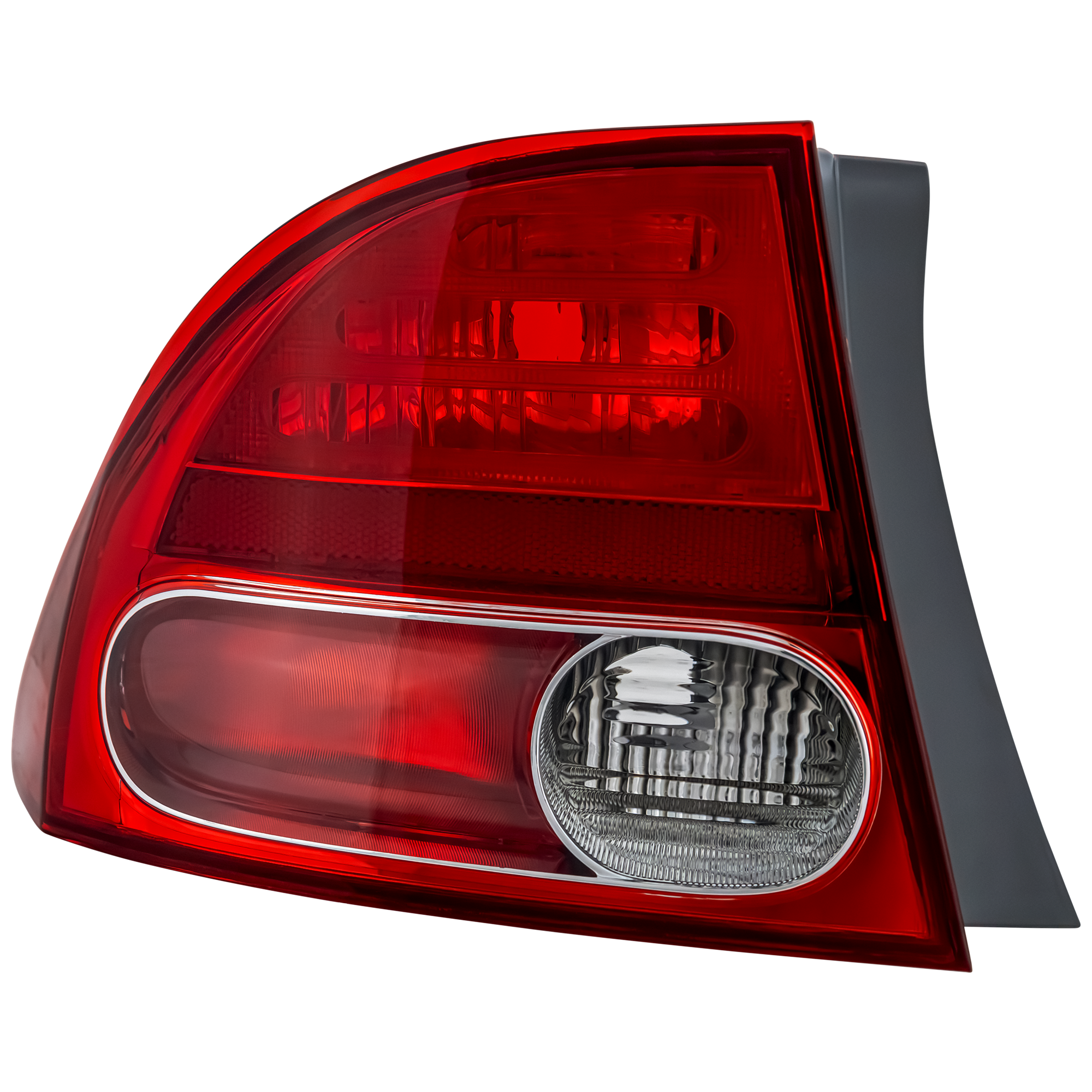 Driver Side, Outer Tail Light, without Bulb, Halogen, Clear and Red Lens, Sedan - Image 2