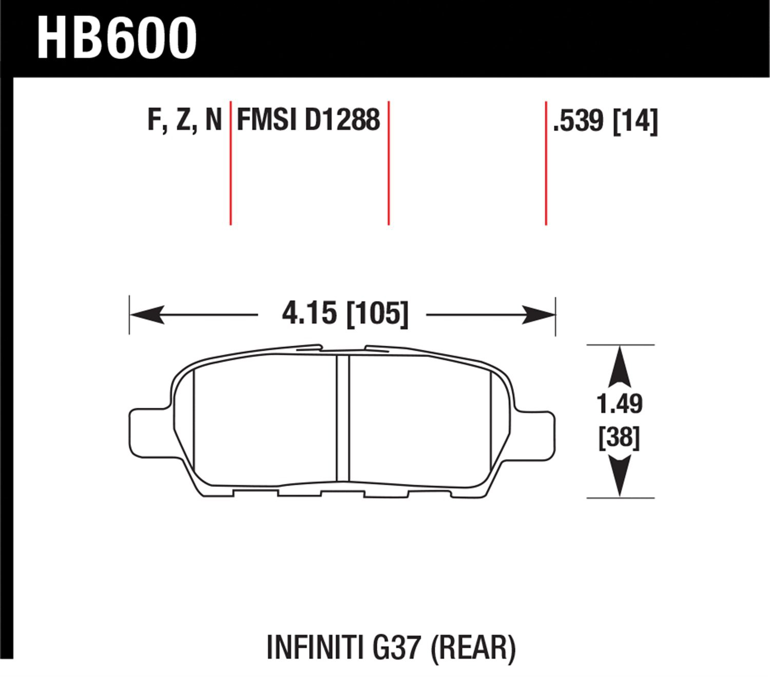 HB600F.539 Rear Performance HPS High Performance Street Series Carbon Fiber Brake Pad Set - Image 2