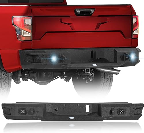 Hooke Road Titan Rear Steel Bumper for 2017-2024 Nissan Titan 2nd Gen Pickup (Exclude XD Version), Offroad Back Bumper with LED Lights, D-ring Mounts, Sensor Holes