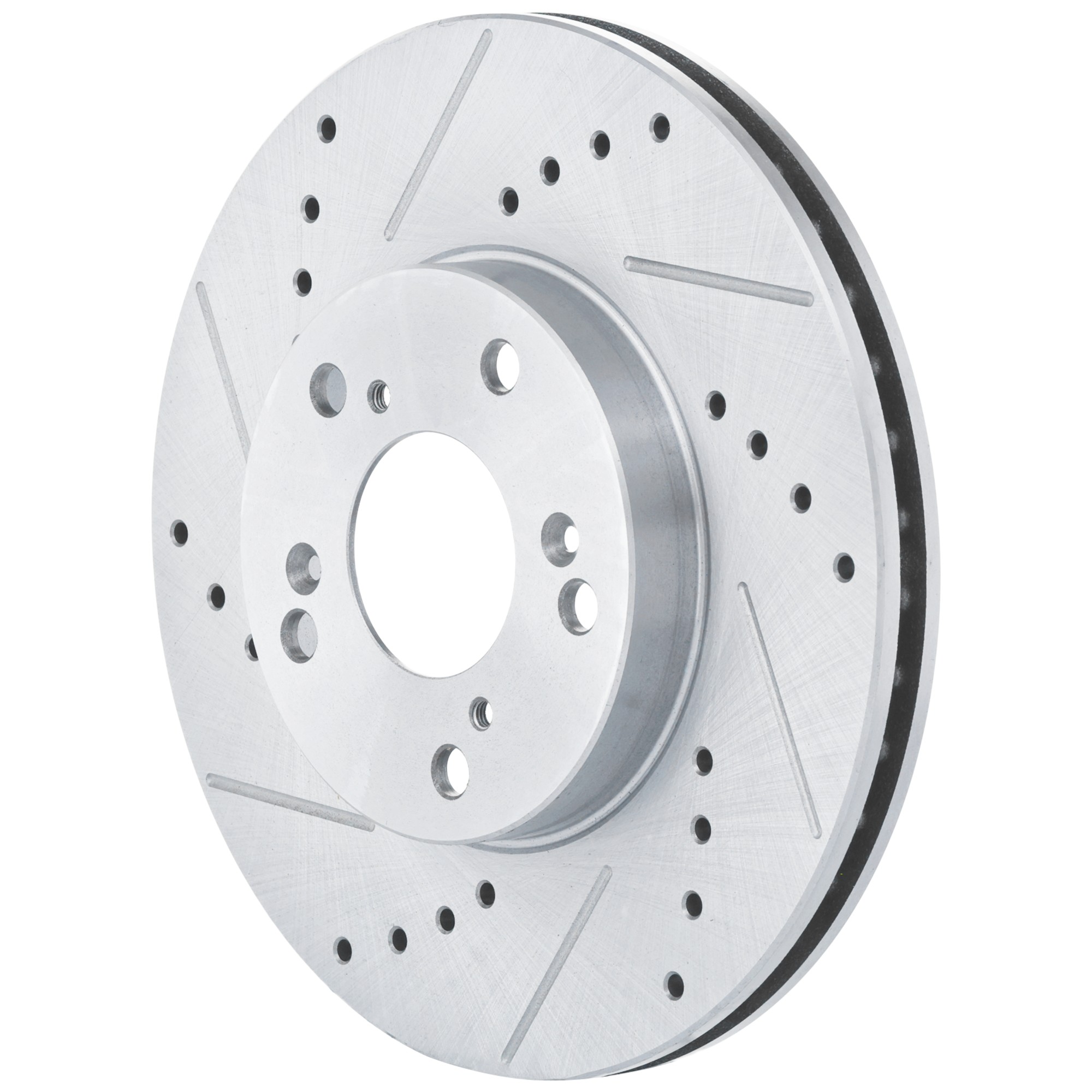 Front, Driver or Passenger Side Brake Disc, Cross-drilled and Slotted, Vented, 5 Lugs, 11.1 in., Coupe/Sedan