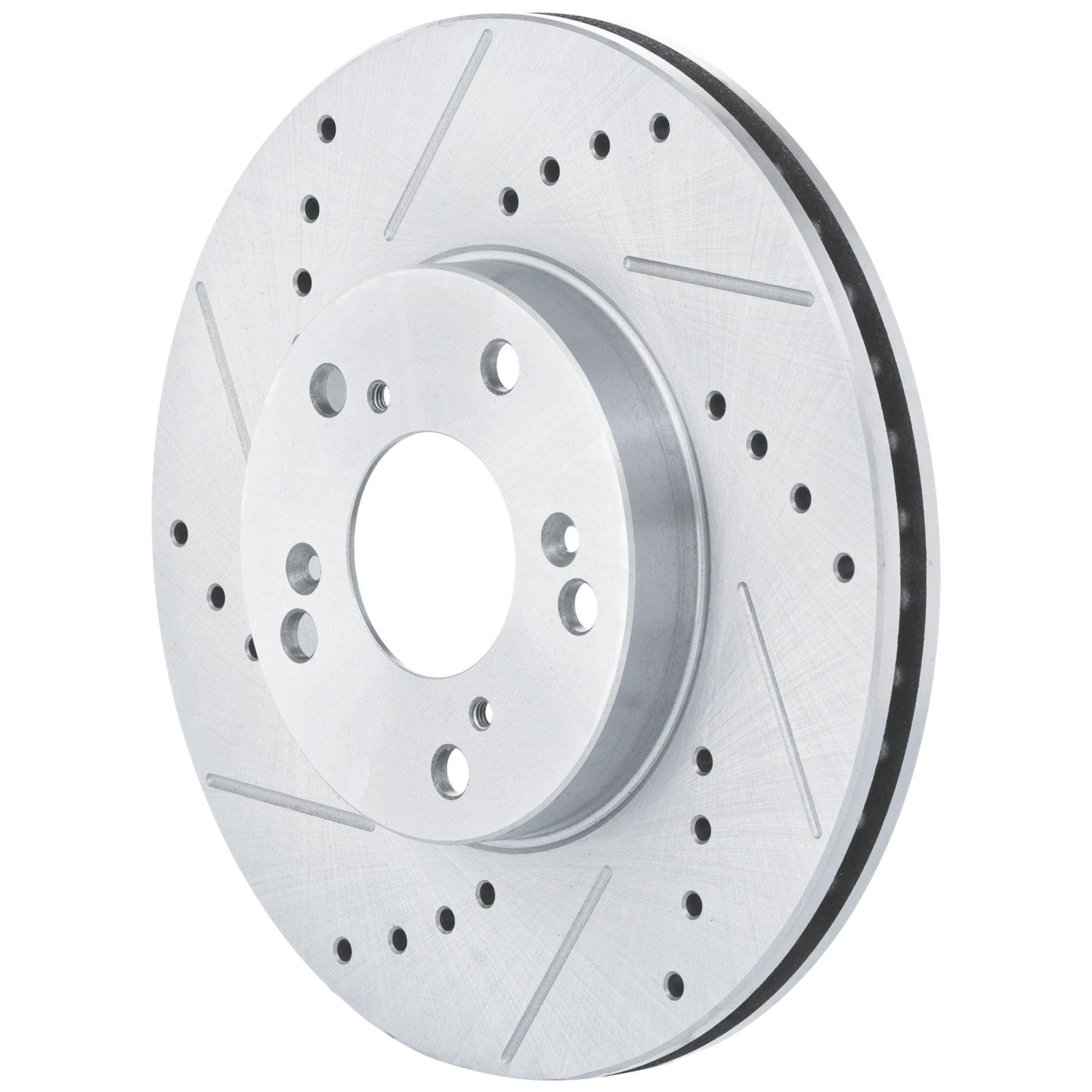 Front, Driver or Passenger Side Brake Disc, Cross-drilled and Slotted, Vented, 5 Lugs, 11.1 in., Coupe/Sedan - Image 2