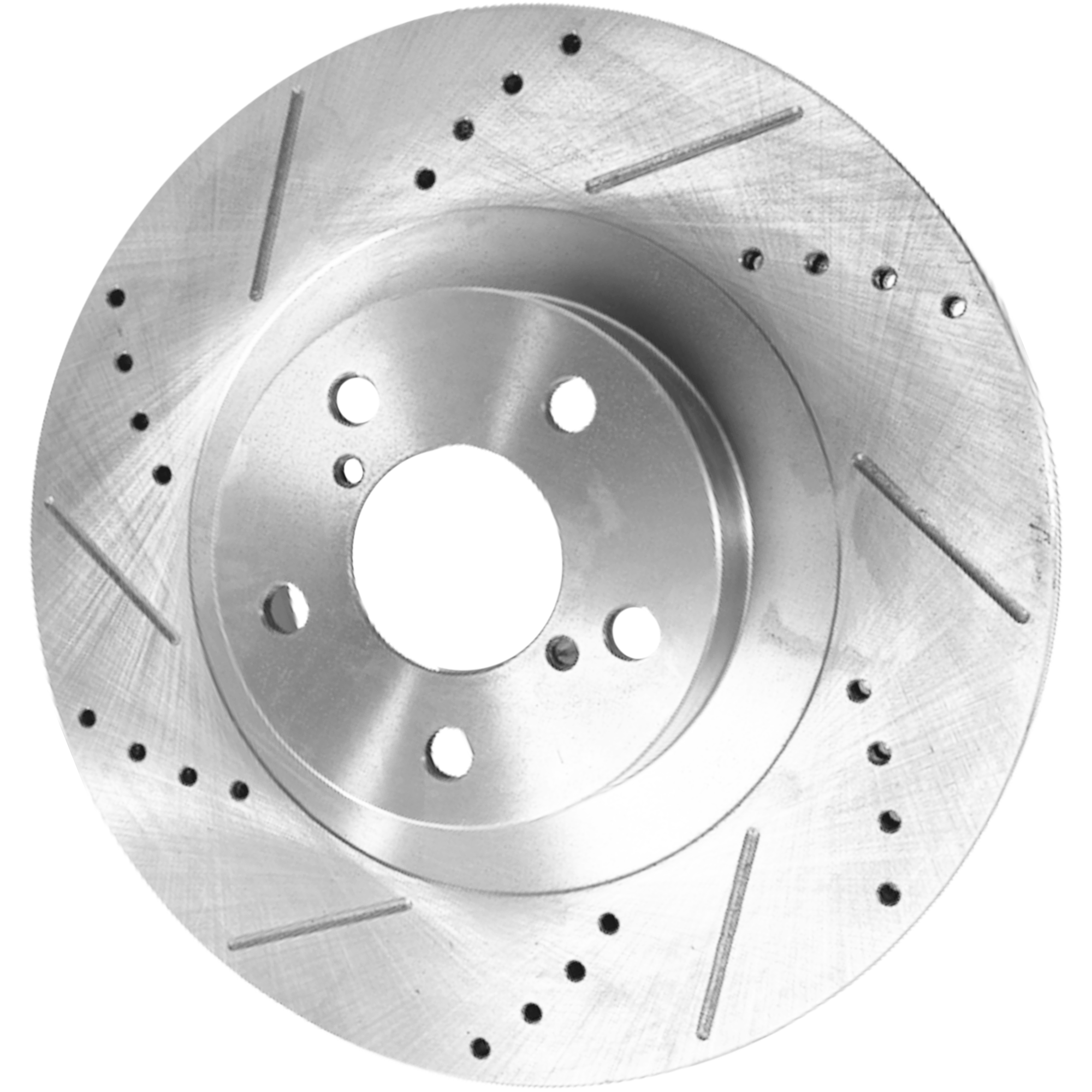 Front, Driver or Passenger Side Brake Disc, Natural Finish, Cross-drilled and Slotted, Vented, 5 Lugs, 293.4 mm - Image 2
