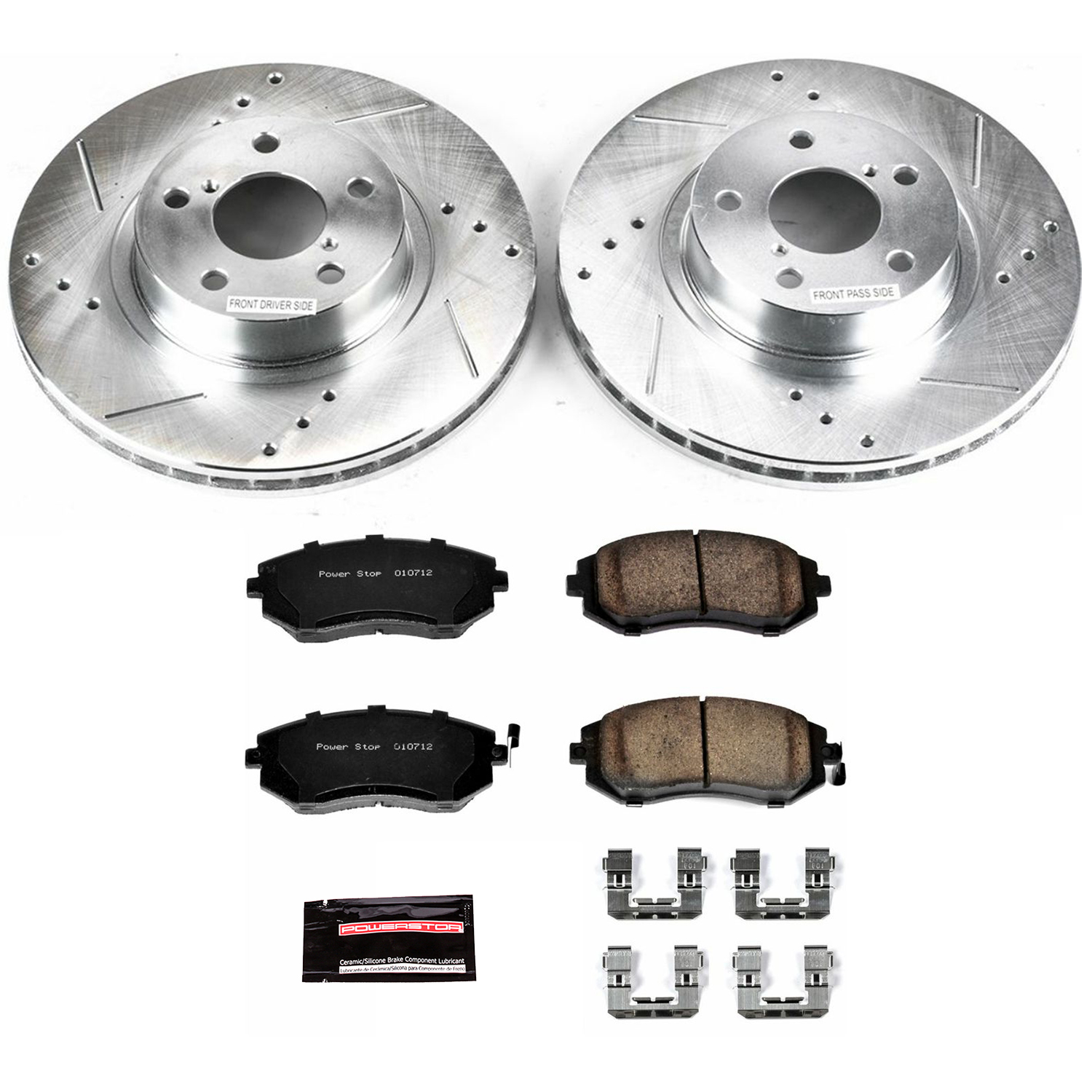K1124 Front Brake Disc and Pad Kit, Silver zinc-plated, Cross-drilled and Slotted, 5 Lugs, 277 mm, Carbon Fiber Ceramic, Z23 Evolution Sport Series