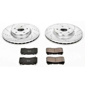 K131 Front Brake Disc and Pad Kit, Silver zinc-plated, Cross-drilled and Slotted, 5 Lugs, 326 mm, Carbon Fiber Ceramic, Z23 Evolution Sport Series