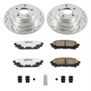 K447-26 Rear Brake Disc and Pad Kit, Silver zinc-plated, Cross-drilled and Slotted, 5 Lugs, 266 mm, Carbon Fiber Ceramic, Z26 Street Warrior Carbon-Fiber Ceramic Series