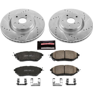K4603 Front Brake Disc and Pad Kit, Silver zinc-plated, Cross-drilled and Slotted, 5 Lugs, 315 mm, Carbon Fiber Ceramic, Z23 Evolution Sport Series