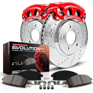 KC1120 2-Wheel Set Front Brake Kit With Calipers, Cross-drilled and Slotted 5 Lugs 277 mm Red Powdercoat Caliper, Carbon Fiber Ceramic, Includes (1) Disc and Pad Kit and (1)...