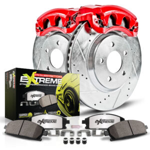 KC1120-26 2-Wheel Set Front Brake Kit With Calipers, Cross-drilled and Slotted 5 Lugs 277 mm Red Powdercoat Caliper, Carbon Fiber Ceramic, Includes (1) Disc and Pad Kit and (1)...