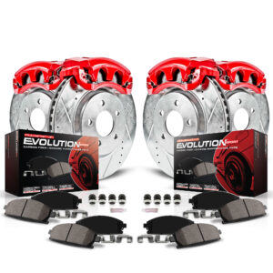 KC1122 2-Wheel Set Front and Rear Brake Kit With Calipers, Cross-drilled and Slotted 5 Lugs 266 mm Red Powdercoat Caliper, Carbon Fiber Ceramic, Includes (2) Disc and Pad Kit...