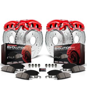 KC4490 2-Wheel Set Front and Rear Brake Kit With Calipers, Cross-drilled and Slotted 5 Lugs 316 mm Red Powdercoat Caliper, Carbon Fiber Ceramic, Includes (2) Disc and Pad Kit...