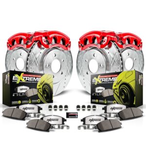 KC4490-26 2-Wheel Set Front and Rear Brake Kit With Calipers, Cross-drilled and Slotted 5 Lugs 316 mm Red Powdercoat Caliper, Carbon Fiber Ceramic, Includes (2) Disc and Pad Kit...