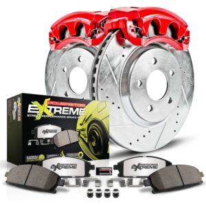 KC4603-26 2-Wheel Set Front Brake Kit With Calipers, Cross-drilled and Slotted 5 Lugs 315 mm Red Powdercoat Caliper, Carbon Fiber Ceramic, Includes (1) Disc and Pad Kit and (1)...