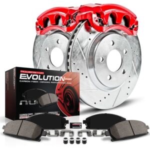 KC6082 2-Wheel Set Front Brake Kit With Calipers, Cross-drilled and Slotted 5 Lugs 292 mm Red Powdercoat Caliper, Carbon Fiber Ceramic, Includes (1) Disc and Pad Kit and (1)...