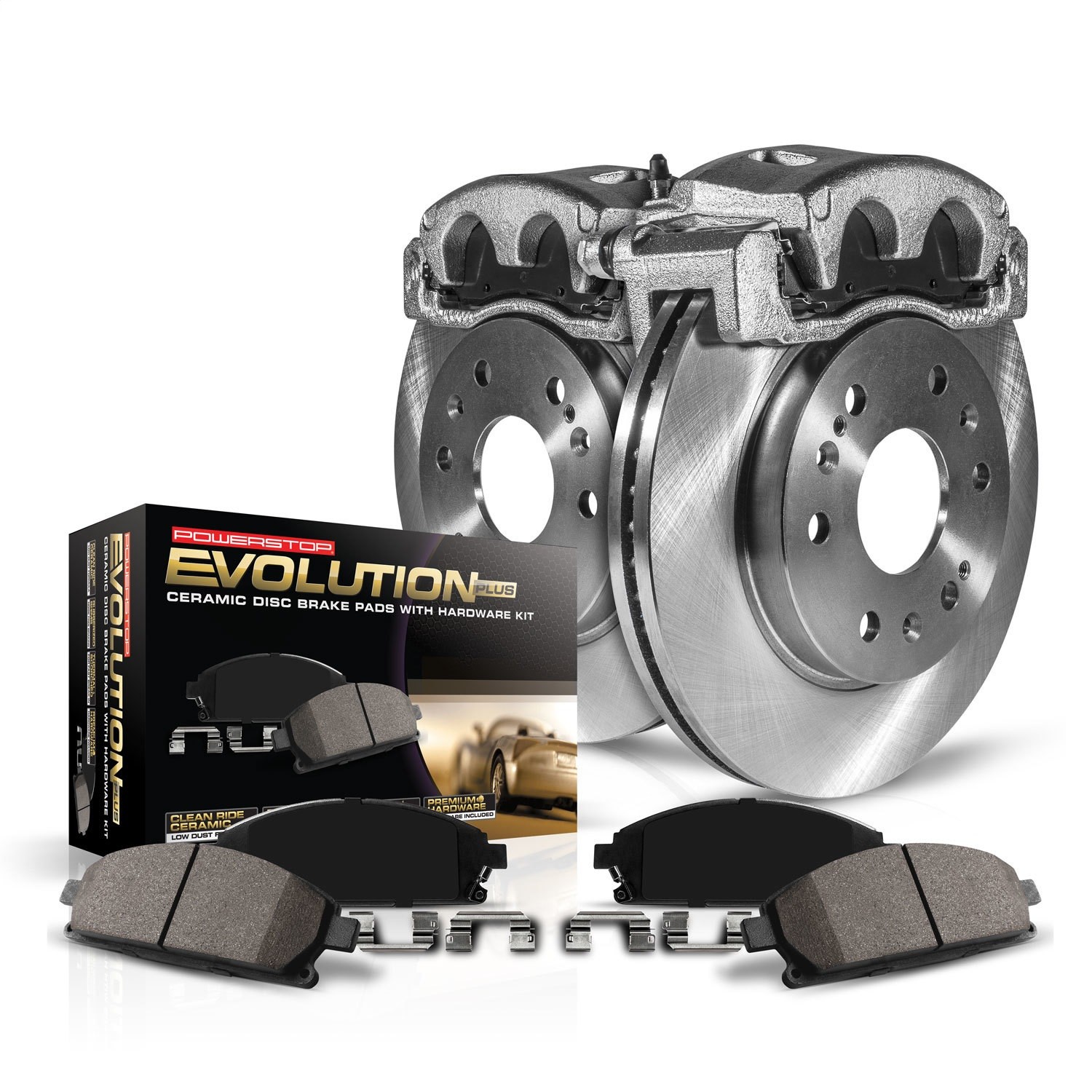 KCOE1124 2-Wheel Set Front Brake Kit With Calipers, Plain Surface 5 Lugs 277 mm Natural Caliper, Ceramic, Z17 OE Replacement, Includes (1) Brake Disc and Pad Kit and (2) Brake...