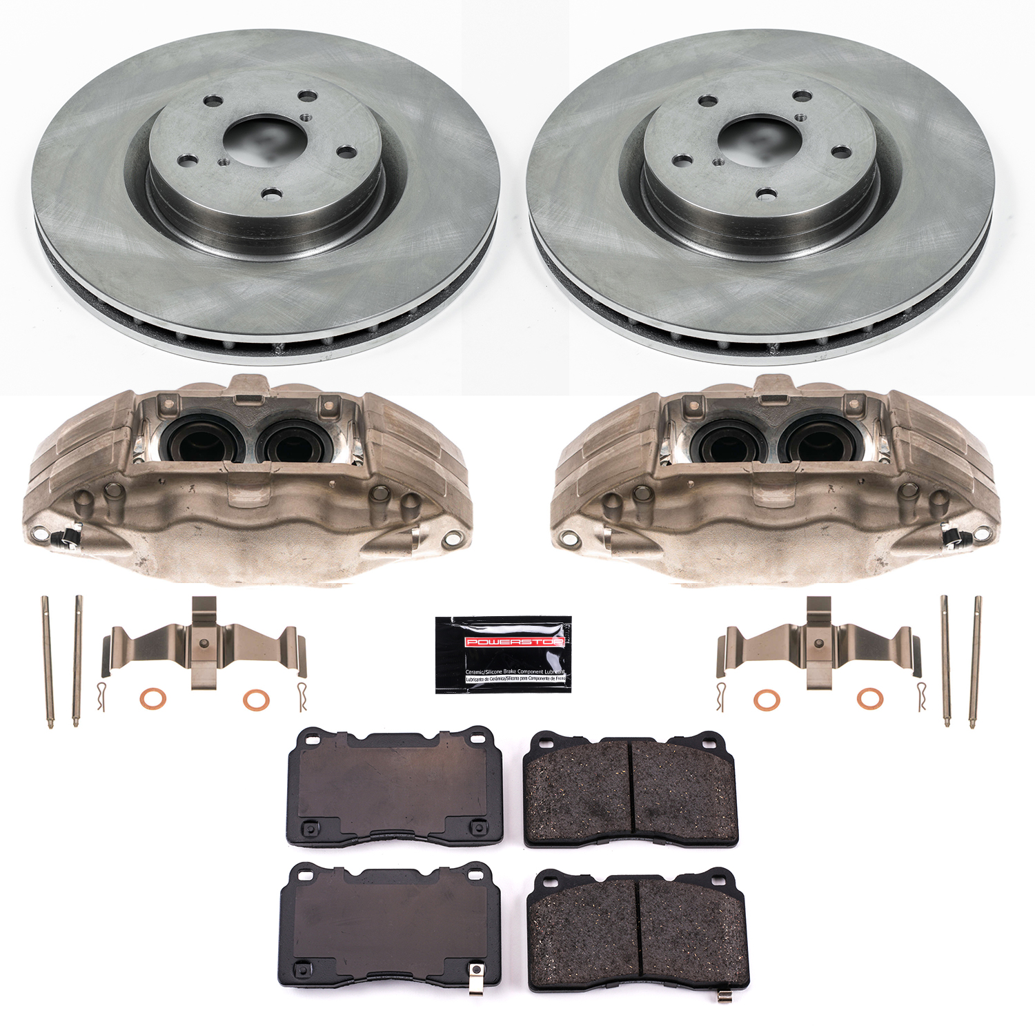 KCOE131 2-Wheel Set Front Brake Kit With Calipers, Plain Surface 5 Lugs 326 mm Natural Caliper, Ceramic, Z17 OE Replacement, Includes (2) Brake Caliper and (1) Brake Disc and...
