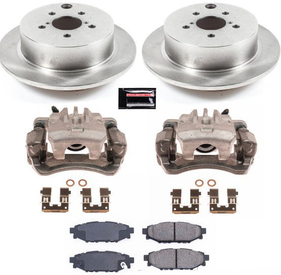 KCOE6107 2-Wheel Set Rear Brake Kit With Calipers, Plain Surface 5 Lugs 274 mm Natural, Ceramic, Z17 OE Replacement, Includes (1) Brake Disc and Pad Kit and (2) Brake Caliper