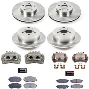 KCOE6113 4-Wheel Set Front and Rear Brake Kit With Calipers, Plain Surface 5 Lugs 274 mm Natural, Ceramic, Z17 OE Replacement, Includes (2) Brake Disc and Pad Kits; (4) Brake...