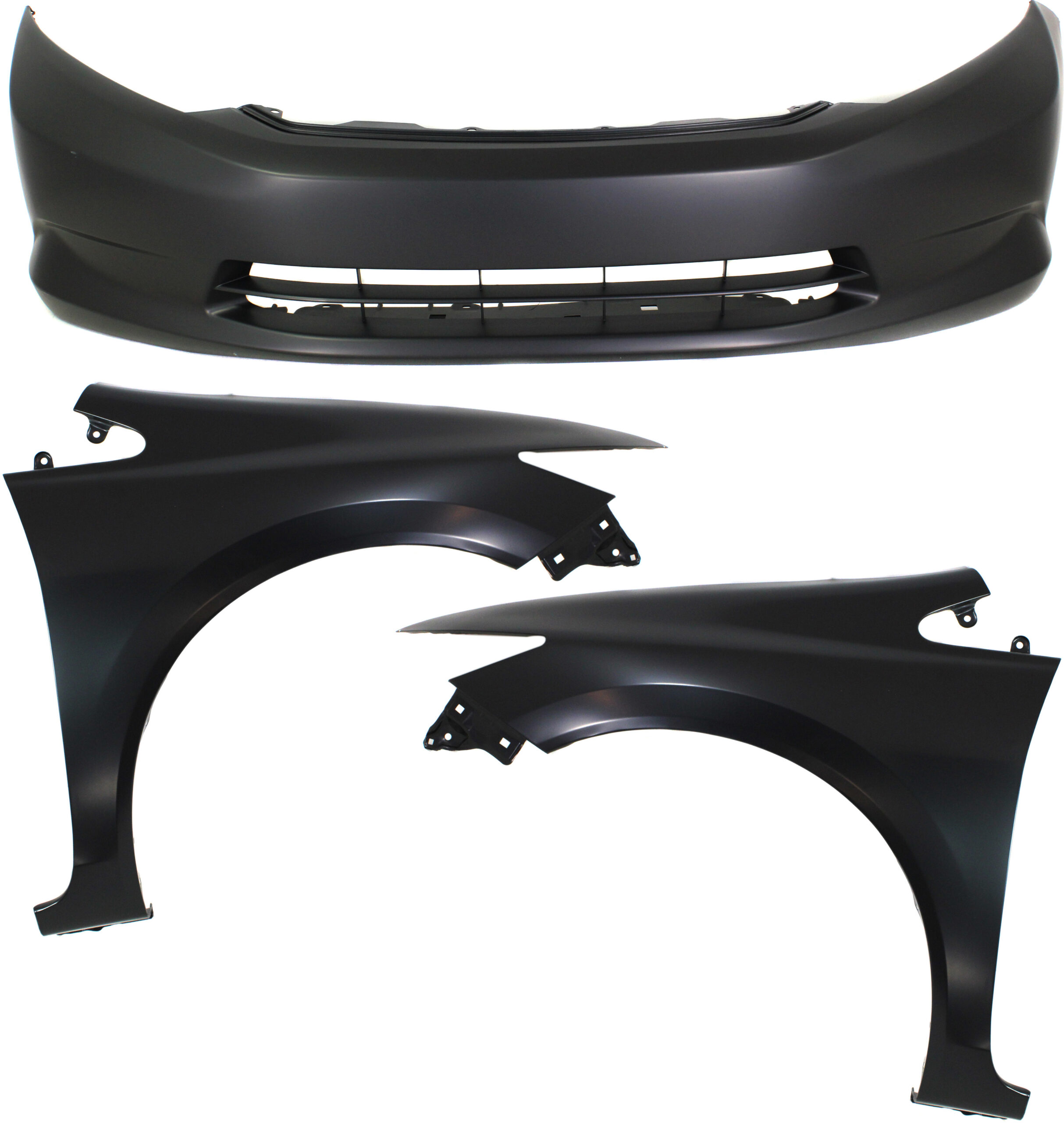 3-Piece Kit, Front Primed Bumper Cover, 2012-2015 Sedan / 2012-2013 Coupe, Includes (1) Bumper Cover and (2) Fender