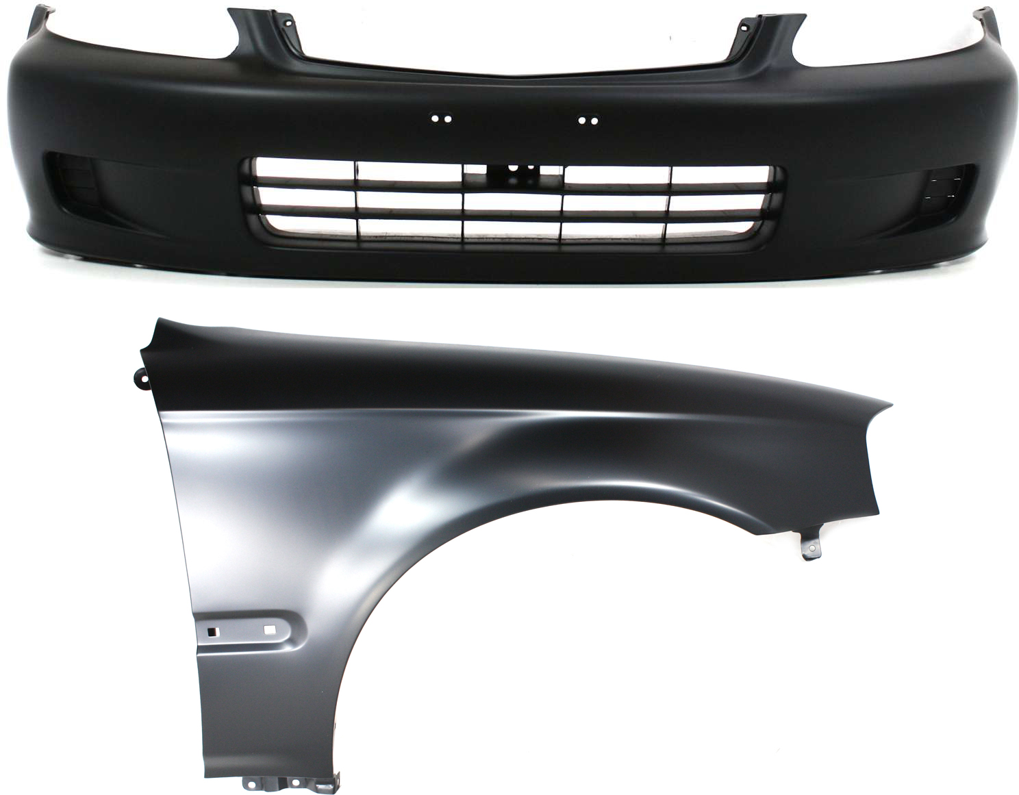 2-Piece Kit, Front Primed Bumper Cover, Includes (1) Bumper Cover and (1) Fender