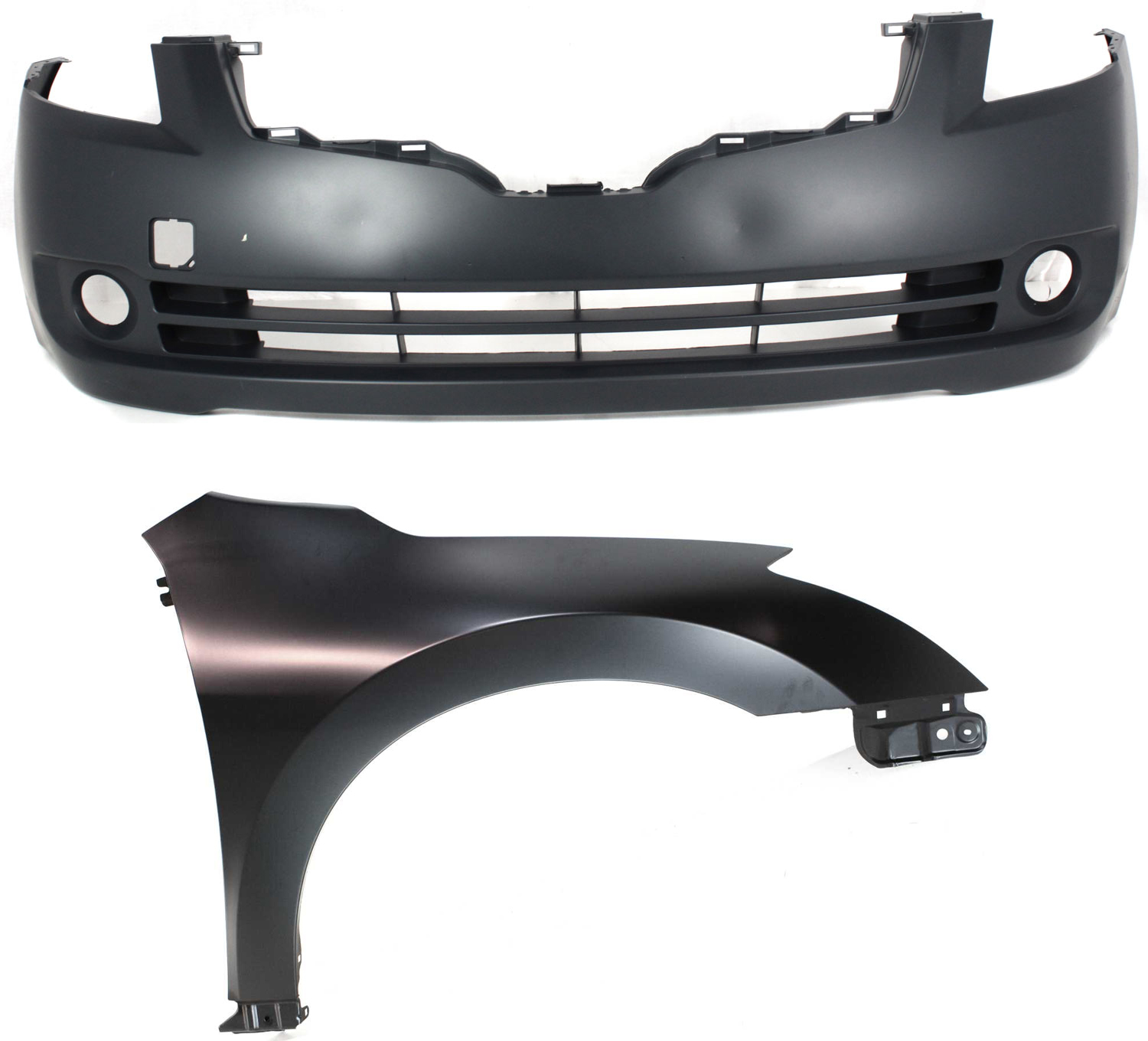 2-Piece Kit Front, Passenger Side Fender, Includes (1) Bumper Cover and (1) Fender