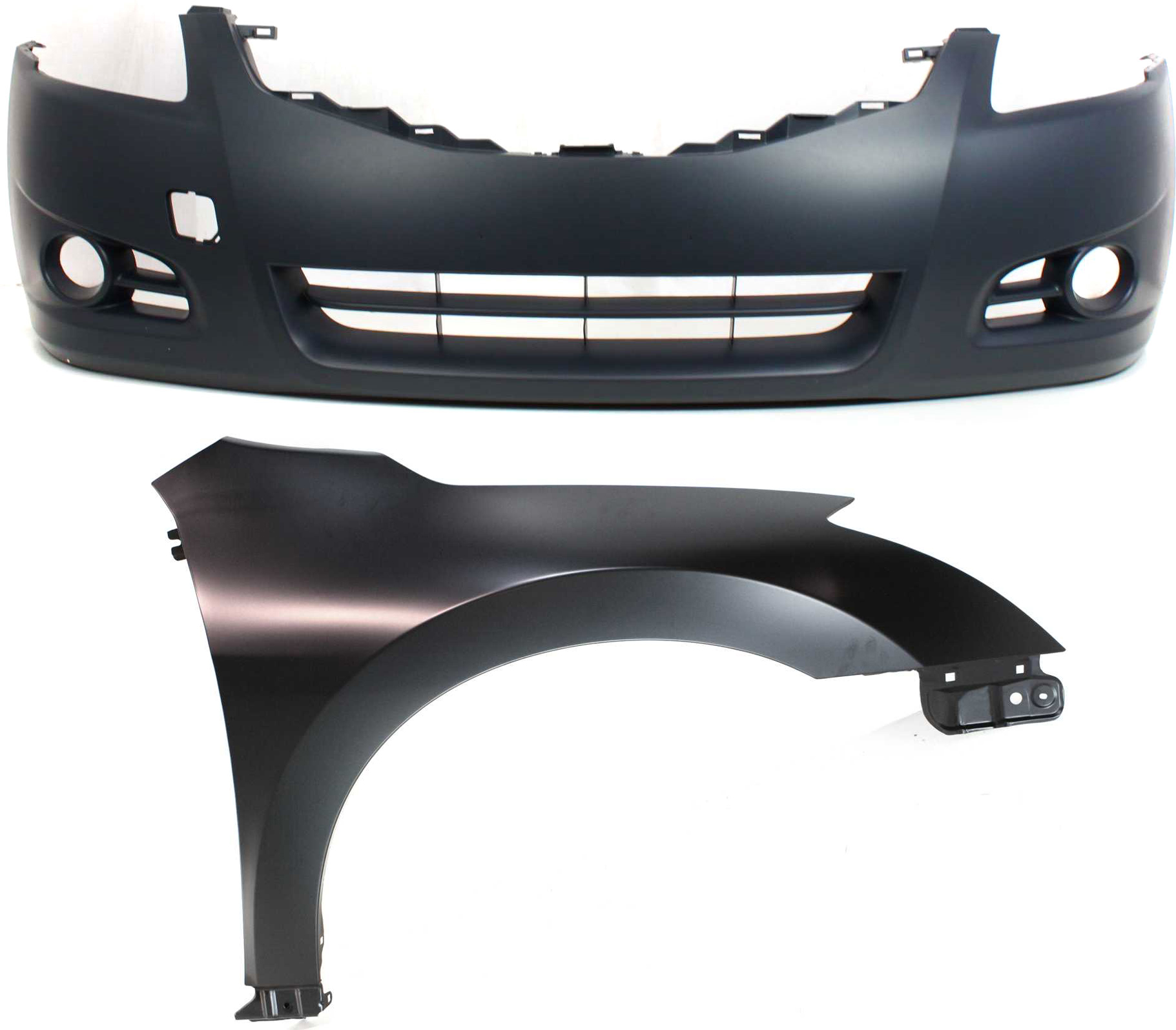 2-Piece Kit Front Primed Bumper Cover, Sedan, Includes (1) Bumper Cover and (1) Fender