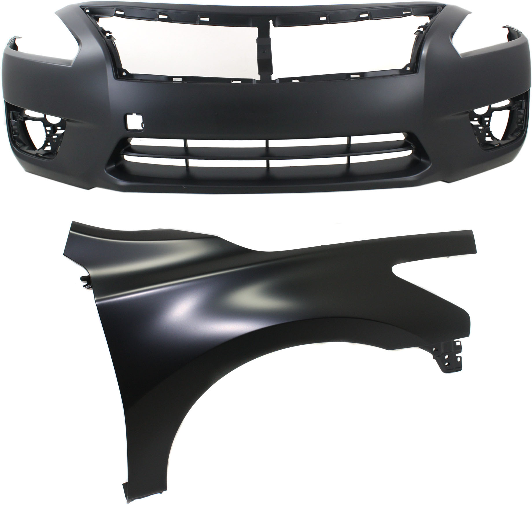 2-Piece Kit, Front Primed Bumper Cover, Includes (1) Bumper Cover and (1) Fender