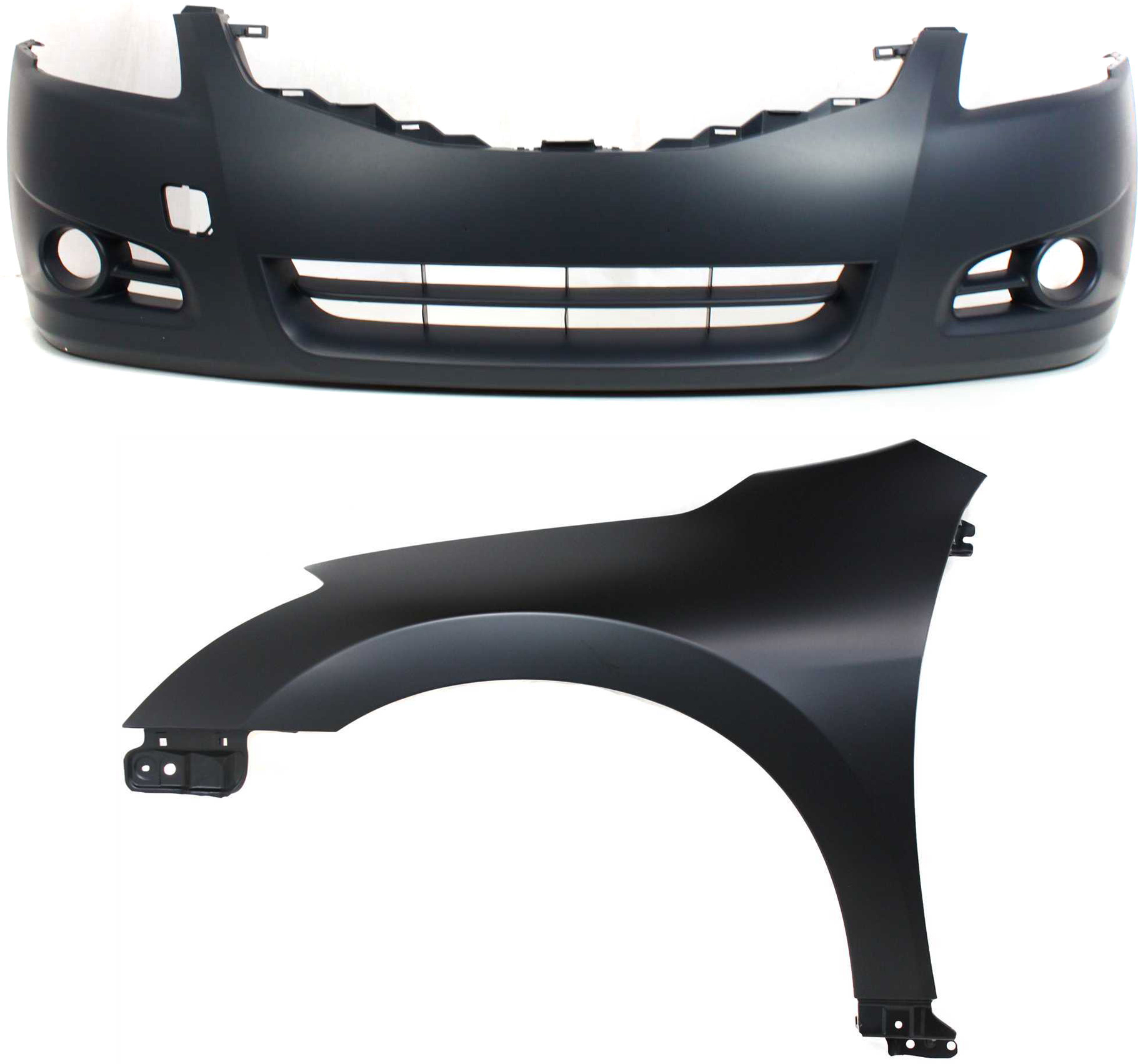 2-Piece Kit Front Primed Bumper Cover, Sedan, Includes (1) Bumper Cover and (1) Fender