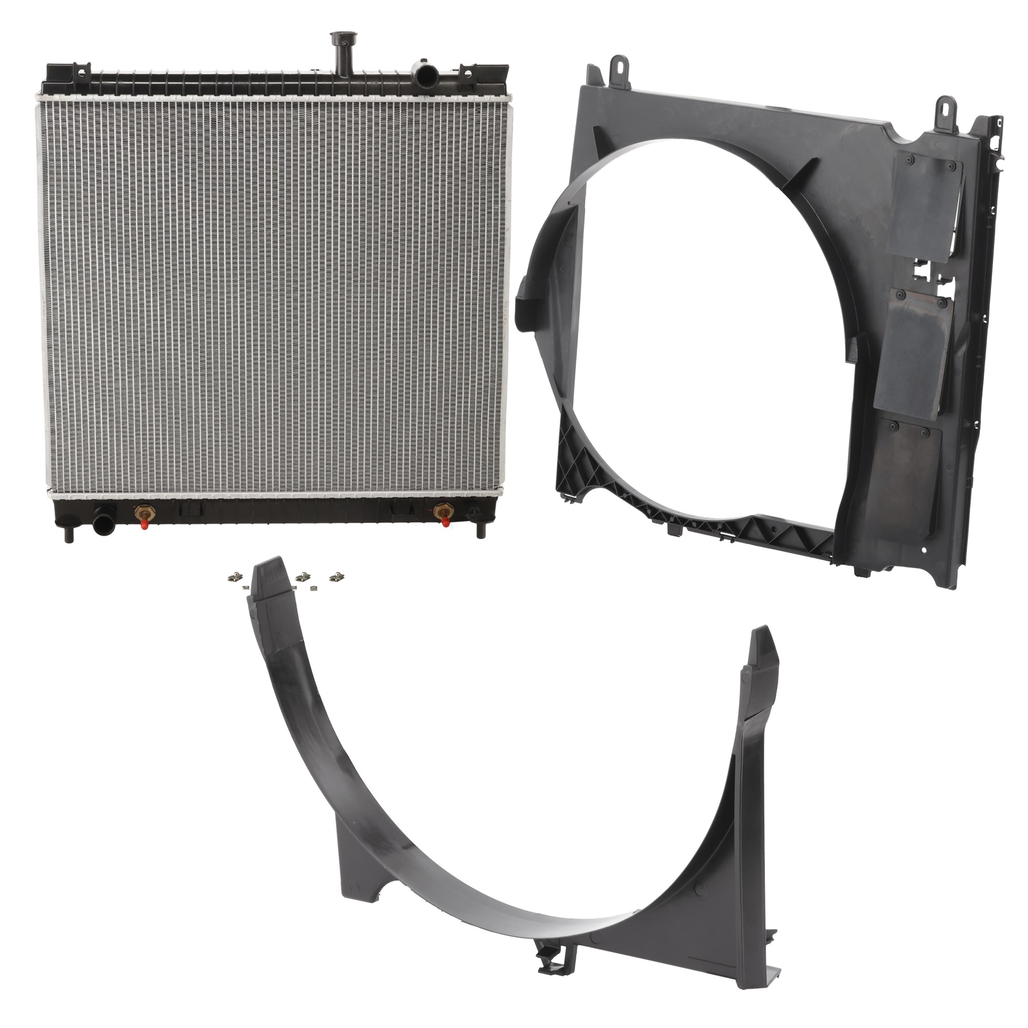 3-Piece Kit Radiator, includes Upper and Lower Fan Shroud