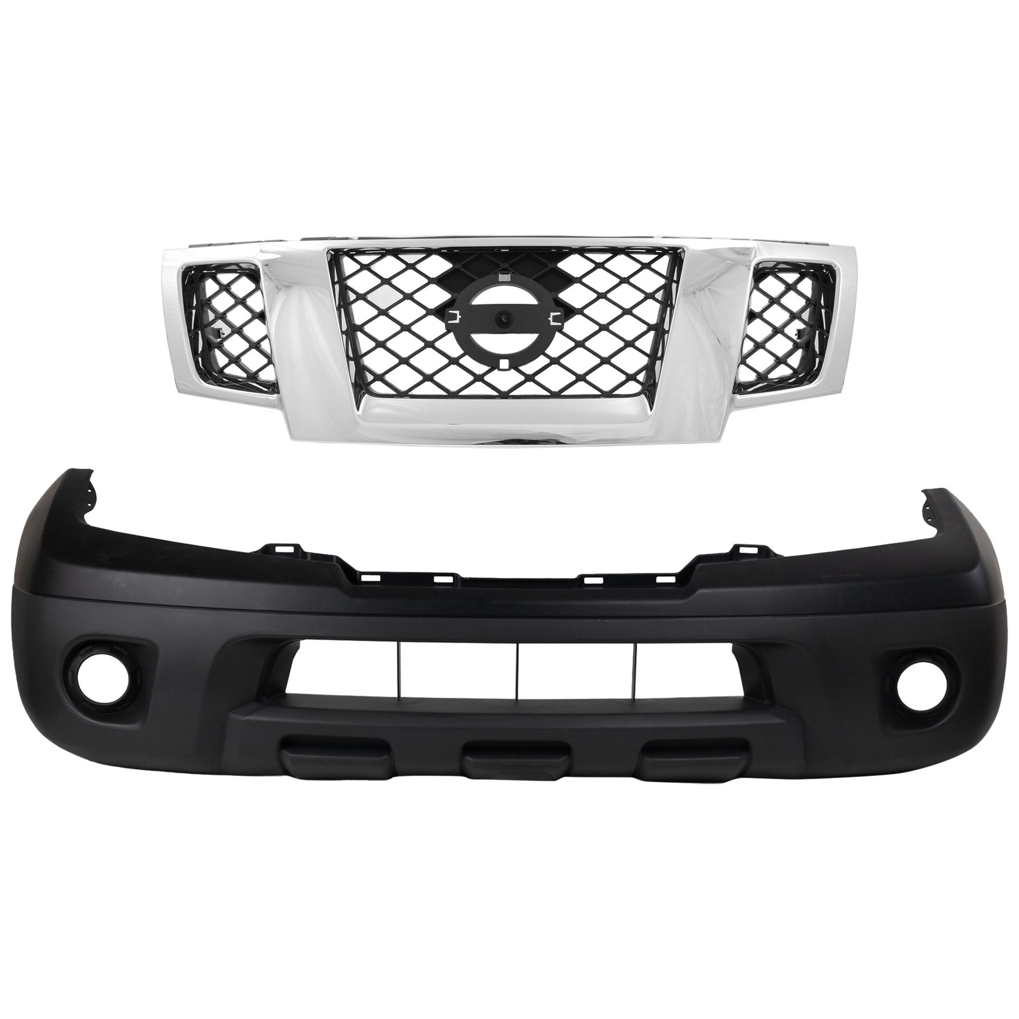 2-Piece Kit Front Upper - Primed, Lower - Textured Bumper Cover, Includes (1) Bumper Cover and (1) Grille Assembly