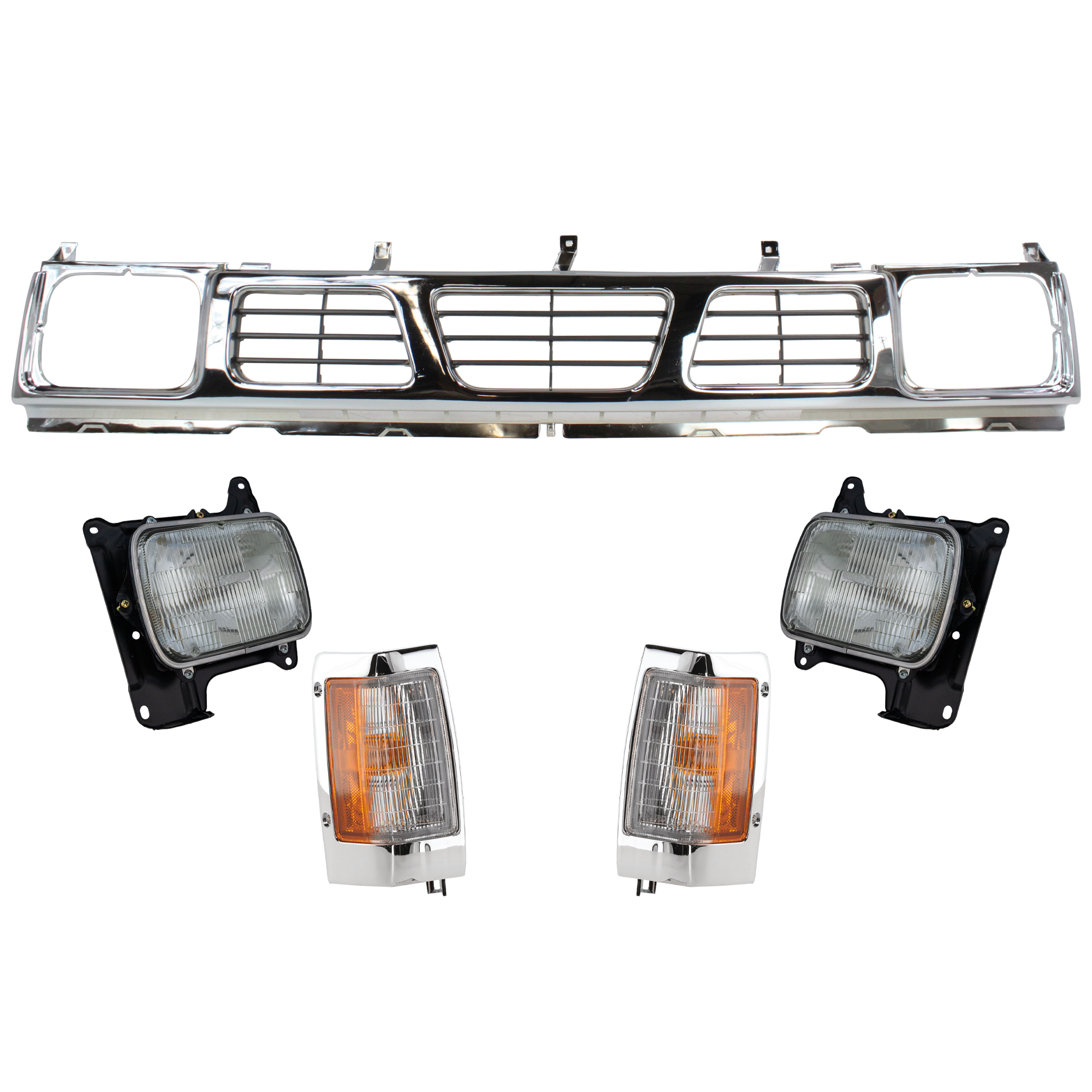 5-Piece Kit Driver and Passenger Side Headlight, Includes (2) Corner Light, (1) Grille Assembly, and (2) Headlight - Image 2