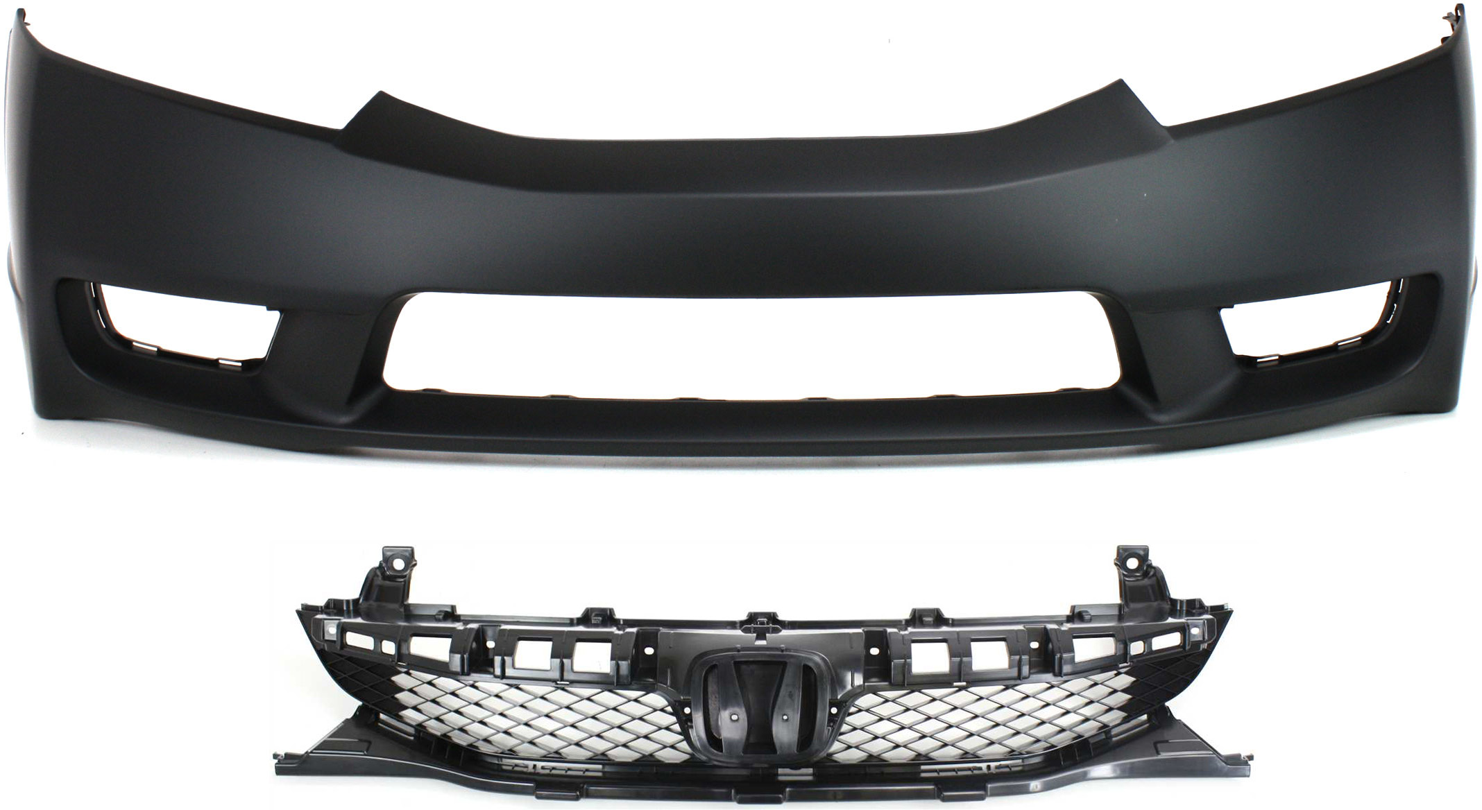 2-Piece Kit, Front Primed Bumper Cover, Sedan, CAPA Certified, Includes (1) Bumper Cover and (1) Grille