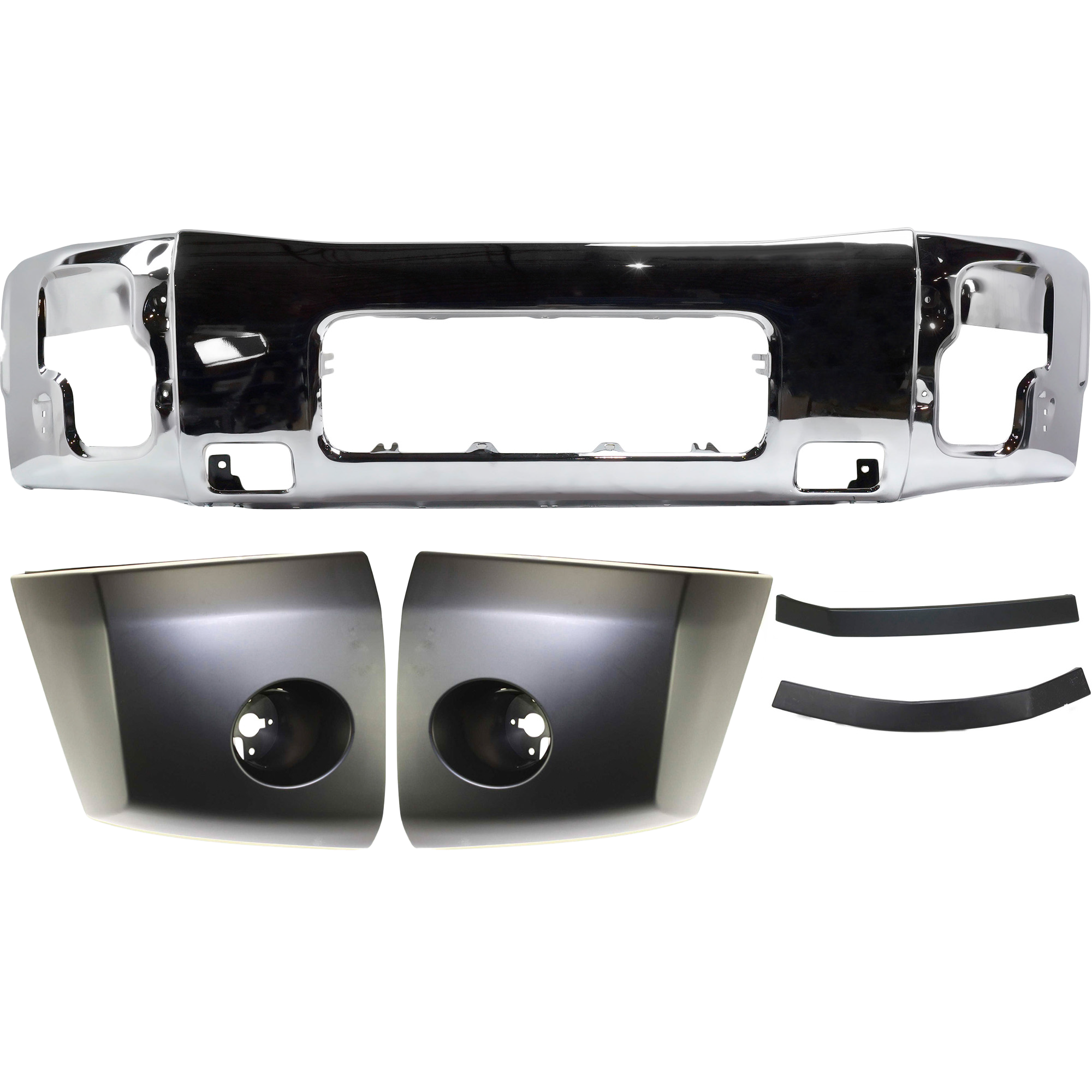 5-Piece Kit, Front Bumper, Chrome, Includes (1) Bumper, (2) Bumper End, and (2) Bumper Trim - Image 2