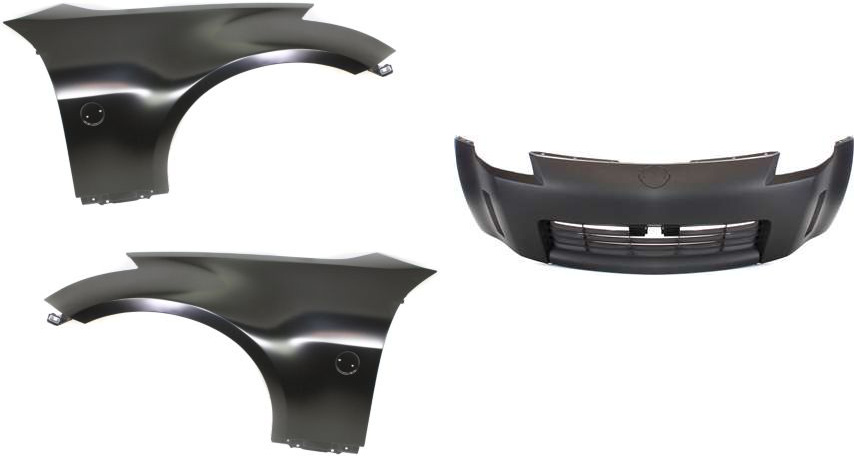 3-Piece Kit, Front Primed Bumper Cover, Includes (1) Bumper Cover and (2) Fender