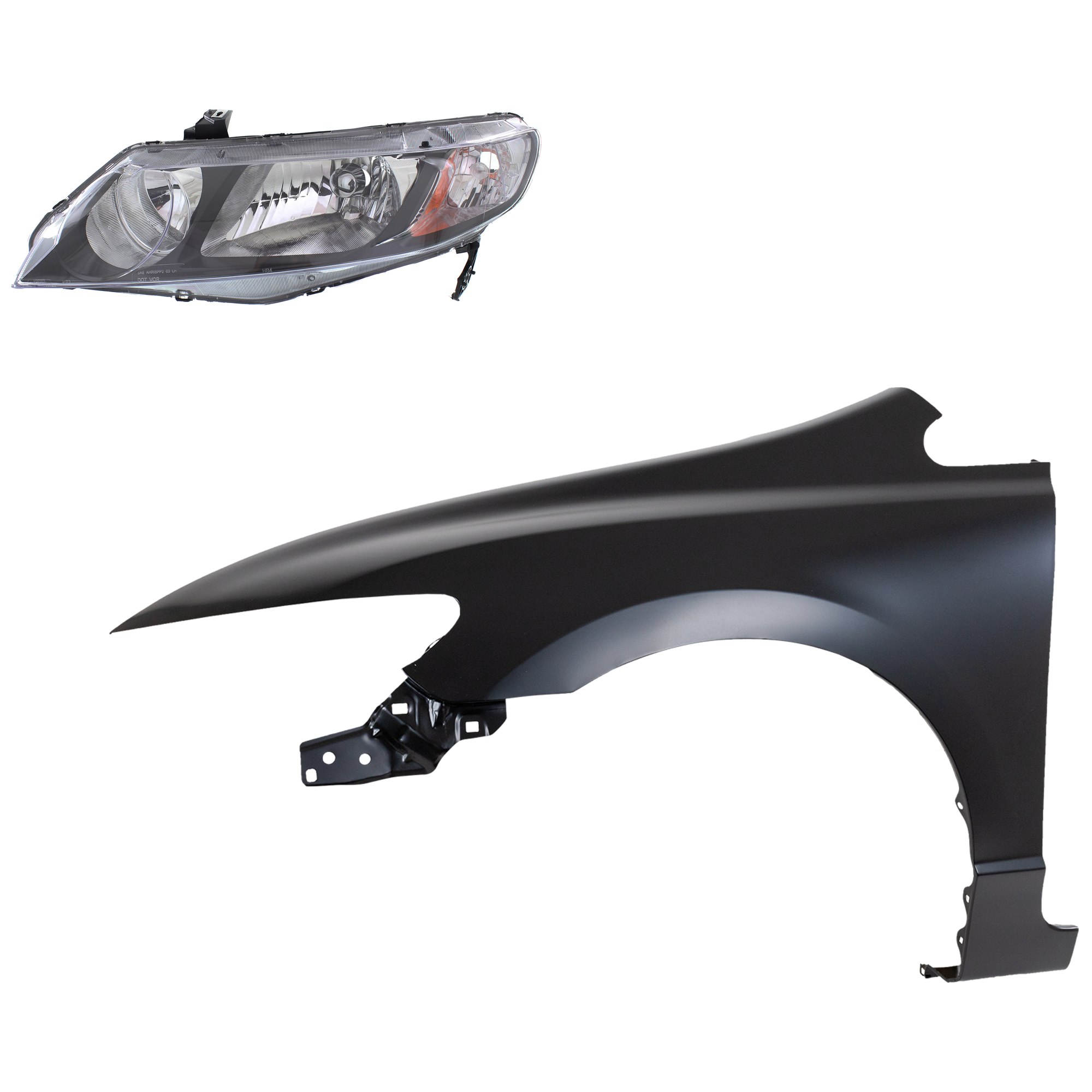 2-Piece Kit Driver Side Halogen Headlight, Without bulb(s), OE Replacement, Sedan, Includes (1) Fender and (1) Headlight - Image 2
