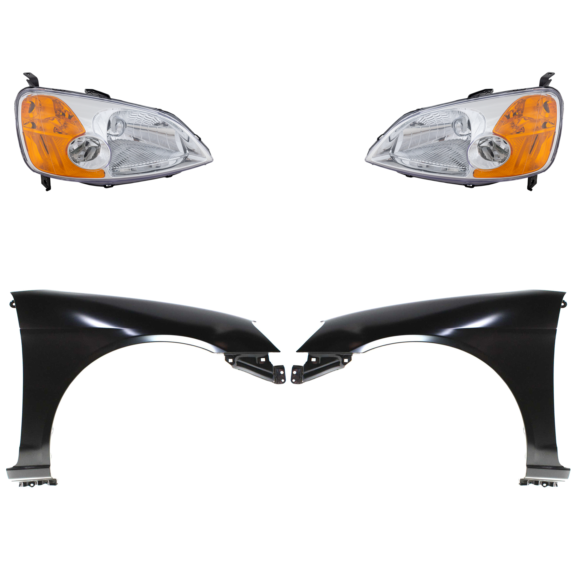4-Piece Kit Driver and Passenger Side Halogen Headlight, Without bulb(s), OE Replacement, Includes (2) Fender and (2) Headlight - Image 2