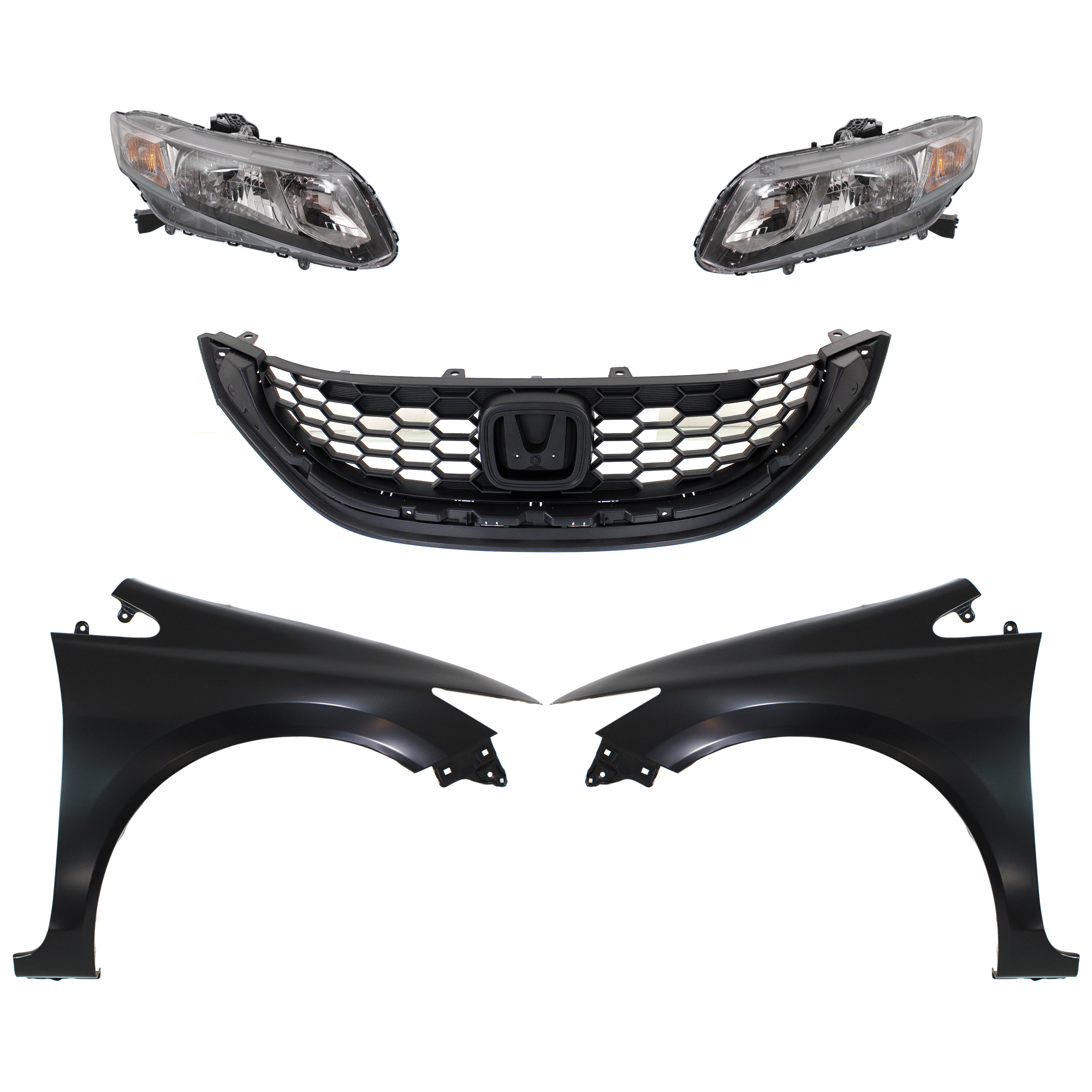 5-Piece Kit Driver and Passenger Side Halogen Headlight, With bulb(s), OE Replacement, HF/LX Models, Sedan, Includes (2) Fender, (1) Grille Assembly and (2) Headlight - Image 2