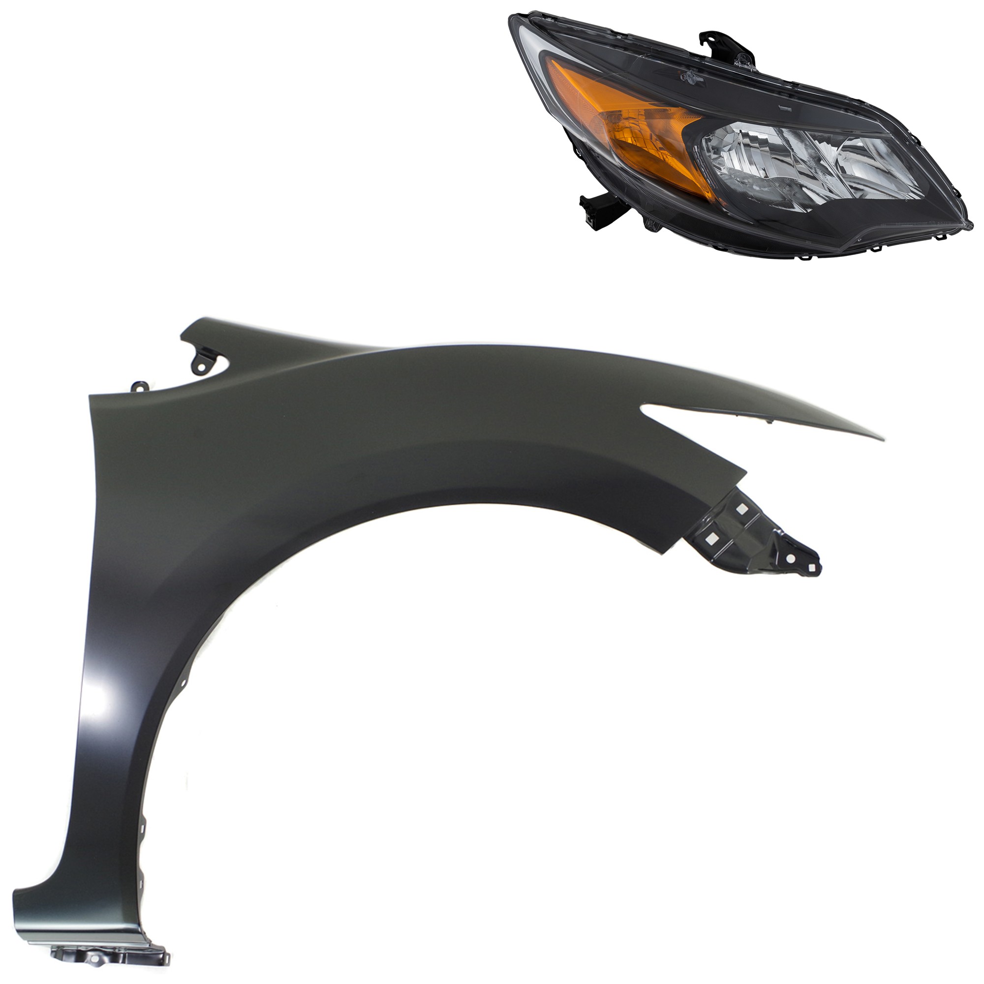 2-Piece Kit, Passenger Side Fender, Coupe, CAPA Certified, Includes (1) Fender and (1) Headlight