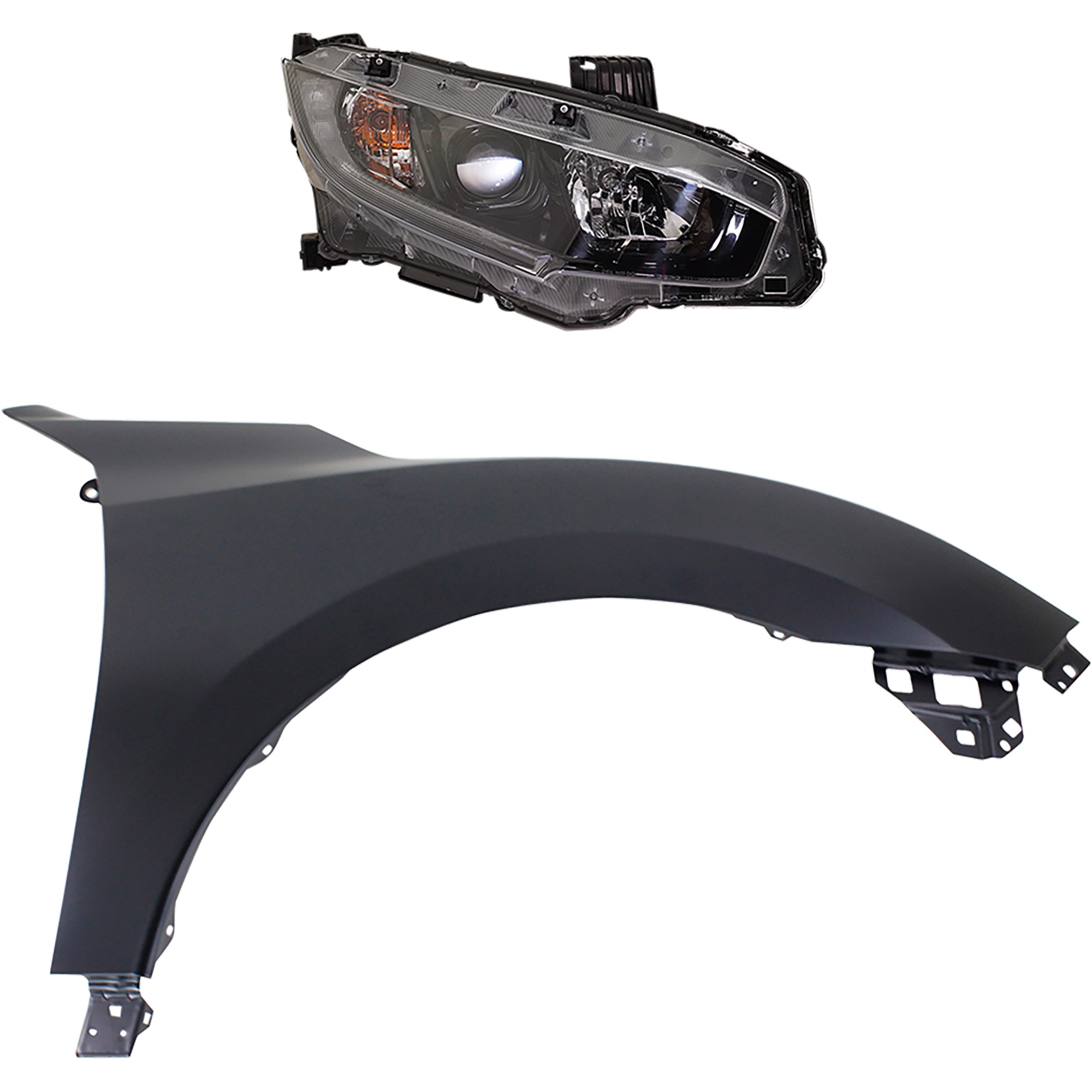 2-Piece Kit Passenger Side Halogen Headlight, With bulb(s), OE Replacement, Includes (1) Fender and (1) Headlight