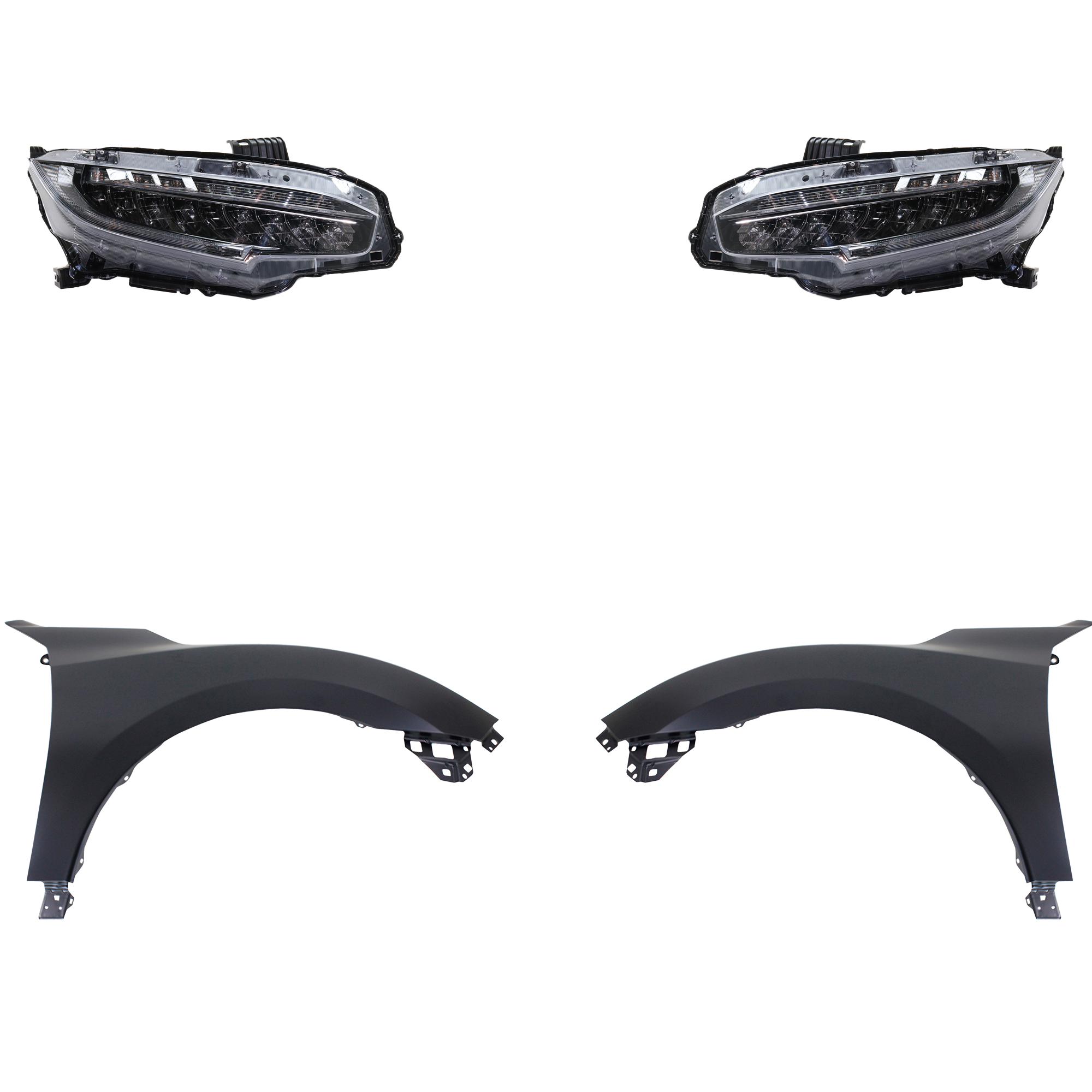 4-Piece Kit Driver and Passenger Side LED Headlight, With bulb(s), OE Replacement, CAPA Certified, Includes (2) Fender and (2) Headlight - Image 2