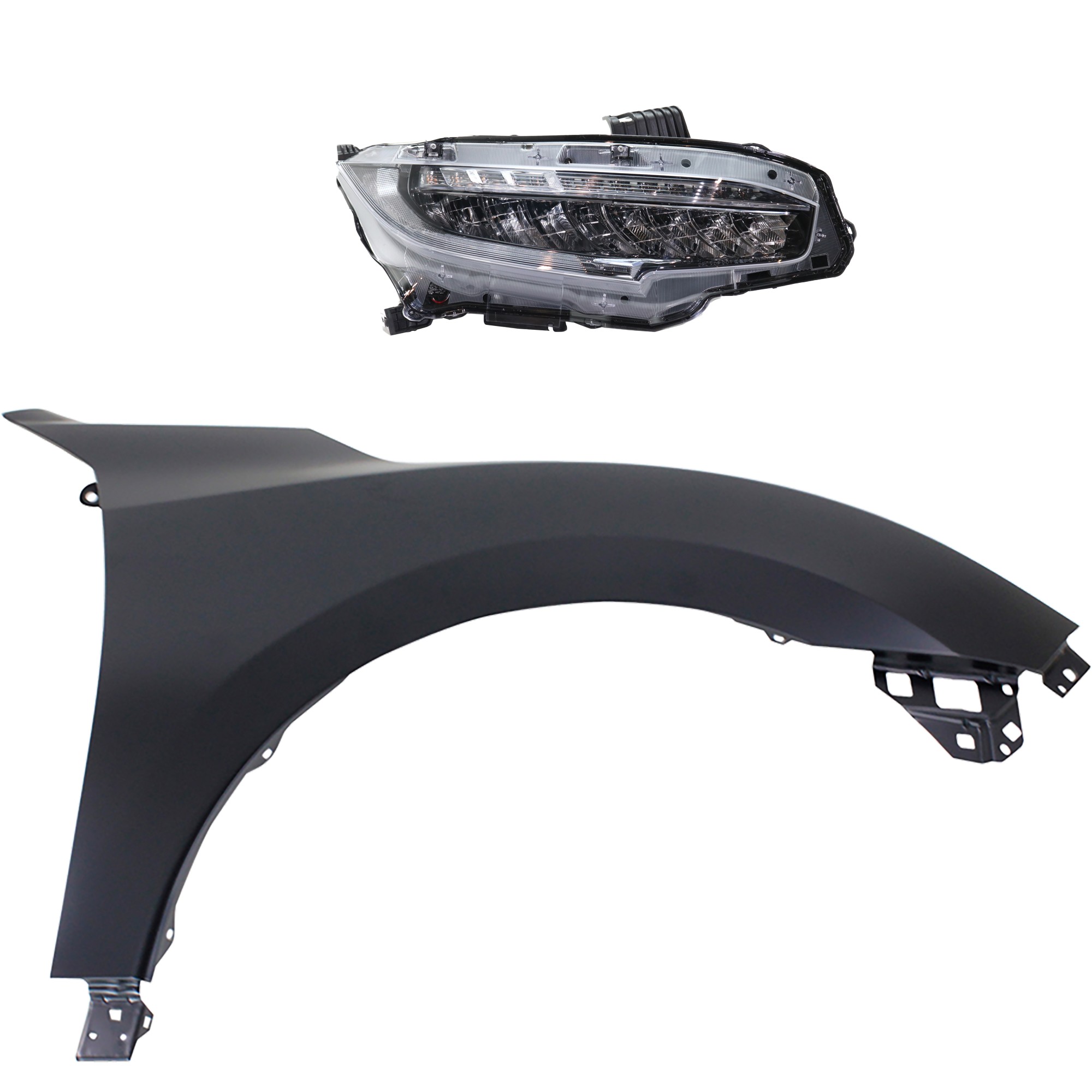 2-Piece Kit Passenger Side LED Headlight, With bulb(s), OE Replacement, CAPA Certified, Includes (1) Fender and (1) Headlight