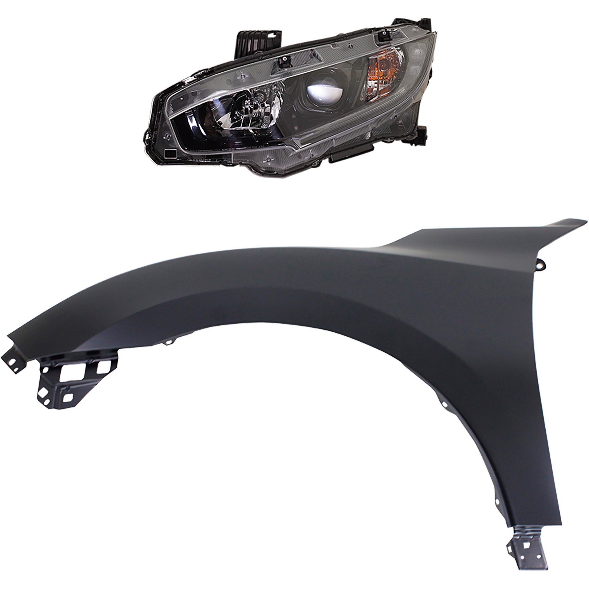 2-Piece Kit, Driver Side Halogen Headlight, With bulb(s), OE Replacement, Includes (1) Fender and (1) Headlight