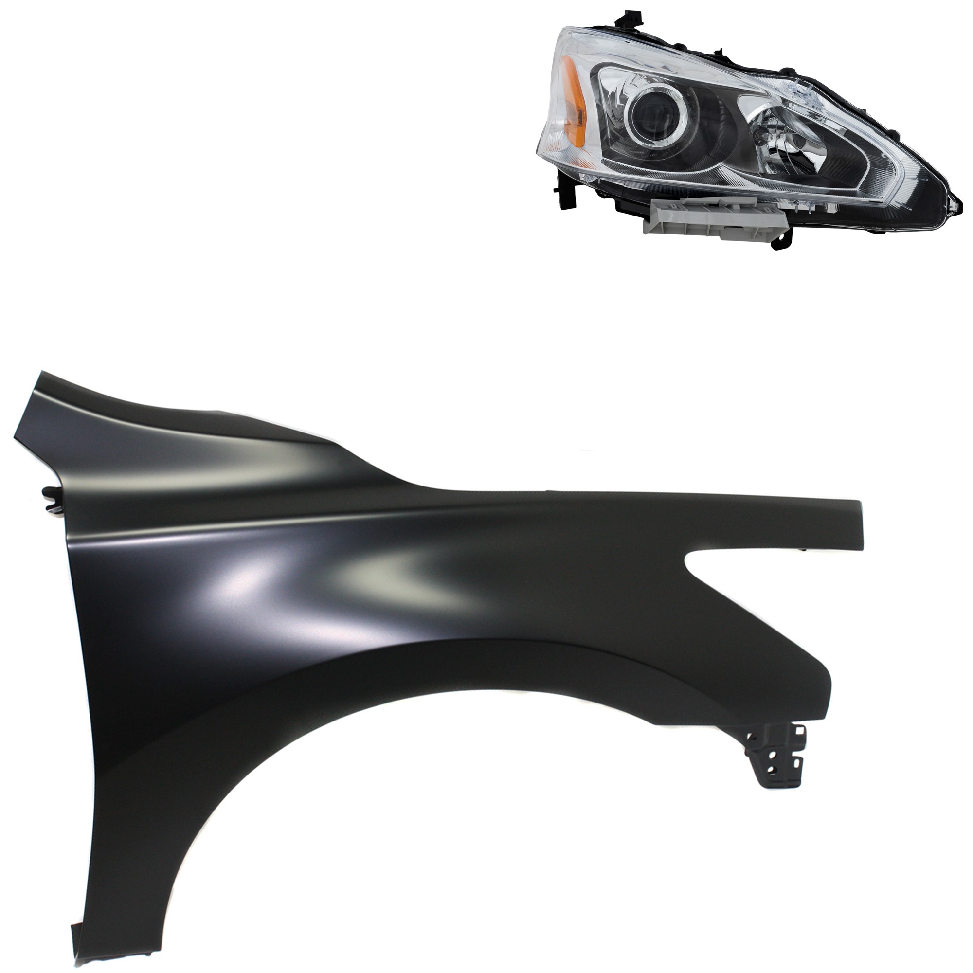 2-Piece Kit Passenger Side Halogen Headlight, With bulb(s), Sedan, OE Replacement, Includes (1) Fender and (1) Headlight