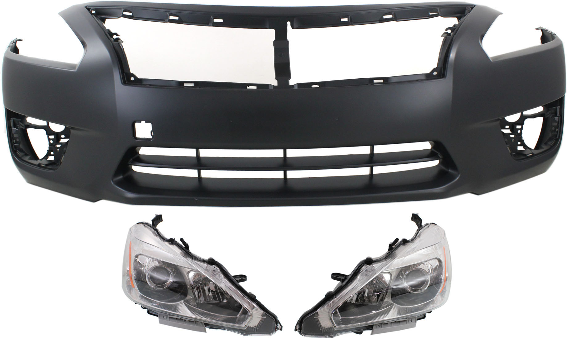 3-Piece Kit Driver and Passenger Side Halogen Headlight, With bulb(s), Sedan, OE Replacement, Includes (1) Bumper Cover and (2) Headlight