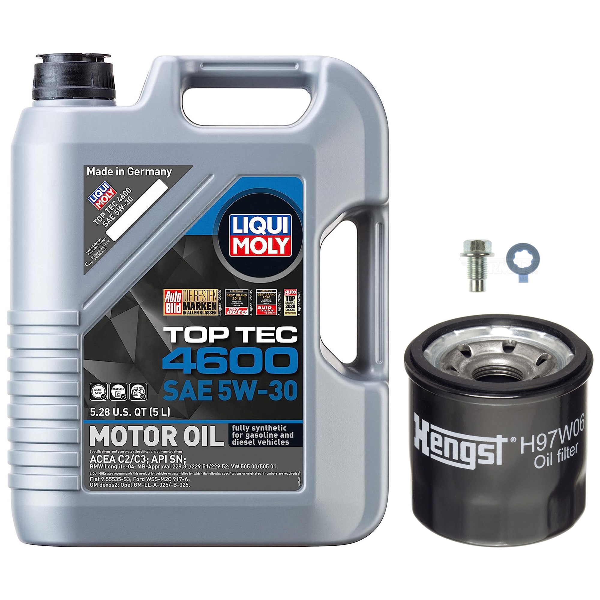KIT-041026-238 3-Piece Kit Oil Filter, Spin-on, with Motor Oil and Oil Drain Plug