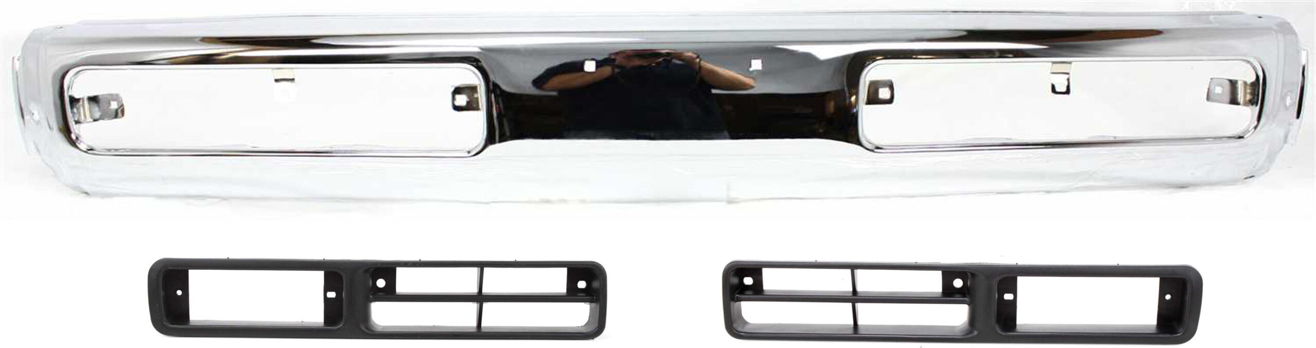 3-Piece Kit, Front Bumper, Chrome, Includes (1) Bumper and (2) Fog Light Trim