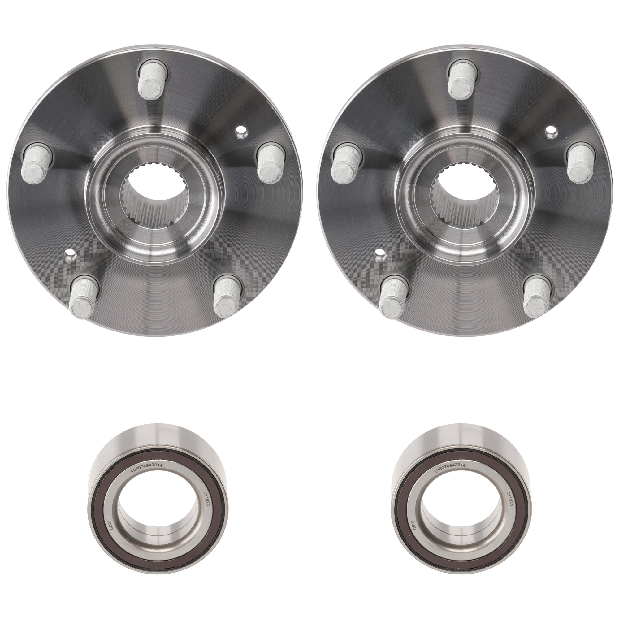 4-Piece Kit Front, Driver and Passenger Side Wheel Bearing, 4-Piece Kit, Includes (2) Wheel Hub and (2) Wheel Bearing