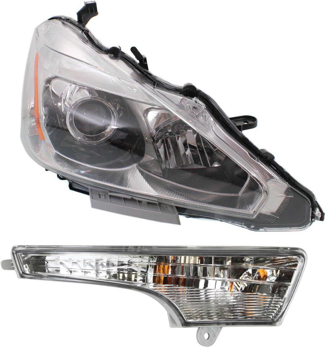 2-Piece Kit Passenger Side Halogen Headlight, With bulb(s), Sedan, OE Replacement, Includes (1) Headlight and (1) Turn Signal Light
