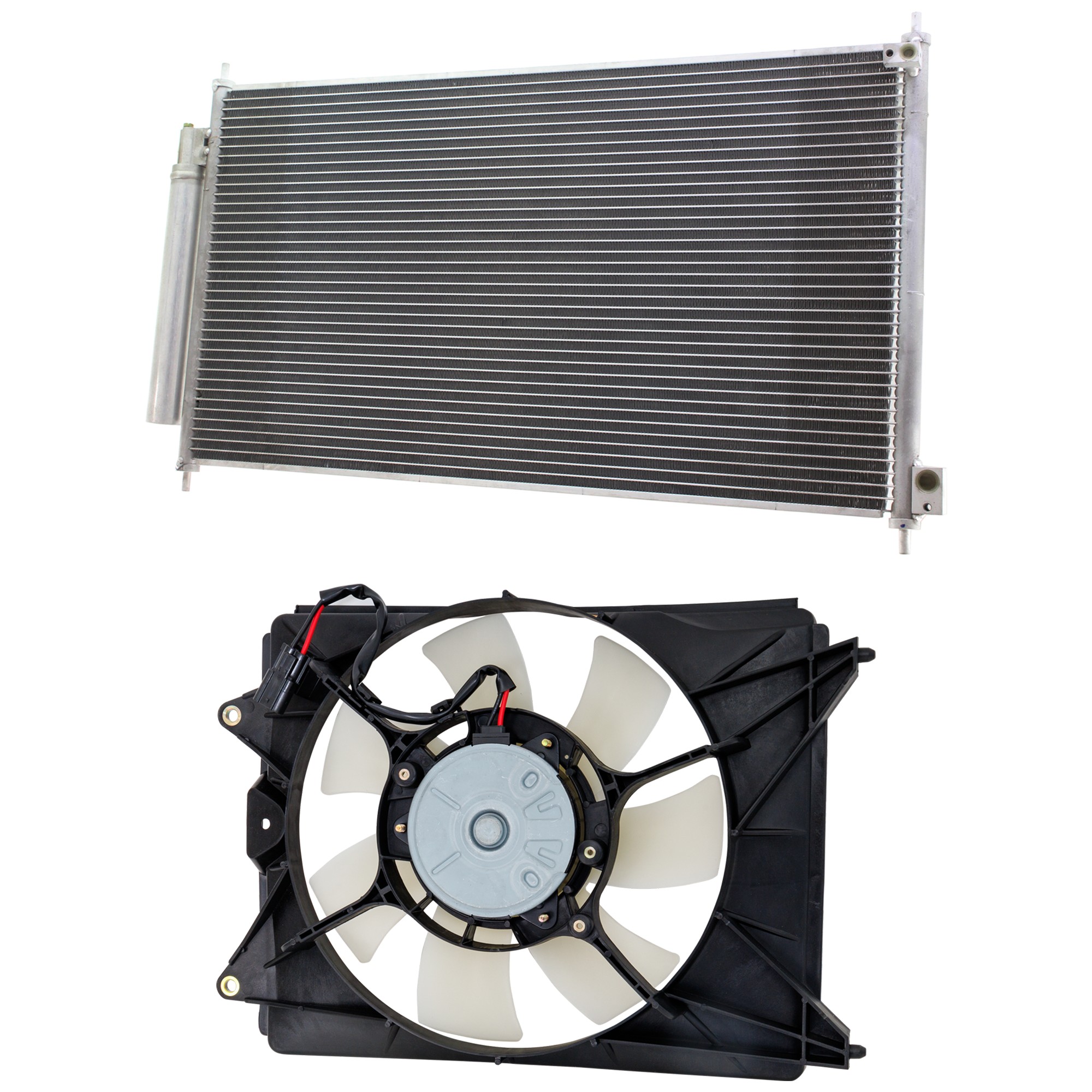 2-Piece Kit Passenger Side Cooling Fan Assembly, Includes (1) A/C Condenser and (1) A/C Condenser Fan