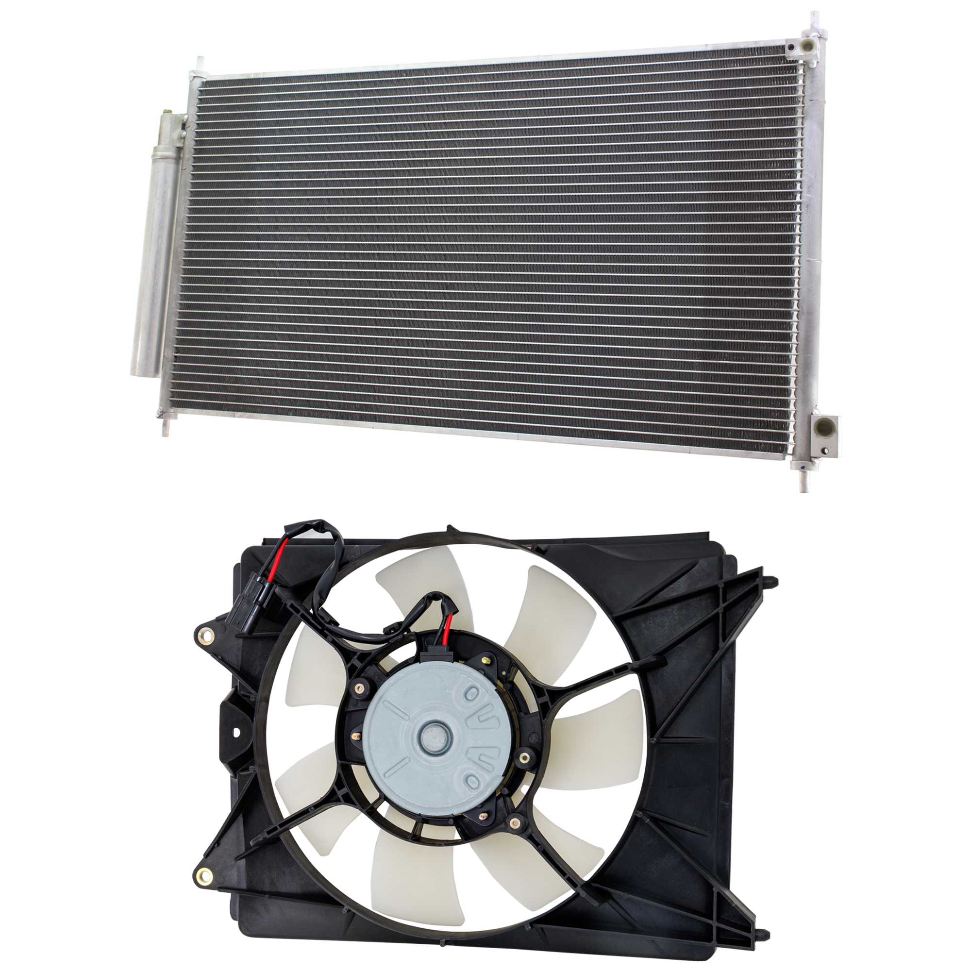 2-Piece Kit Passenger Side Cooling Fan Assembly, Includes (1) A/C Condenser and (1) A/C Condenser Fan - Image 2